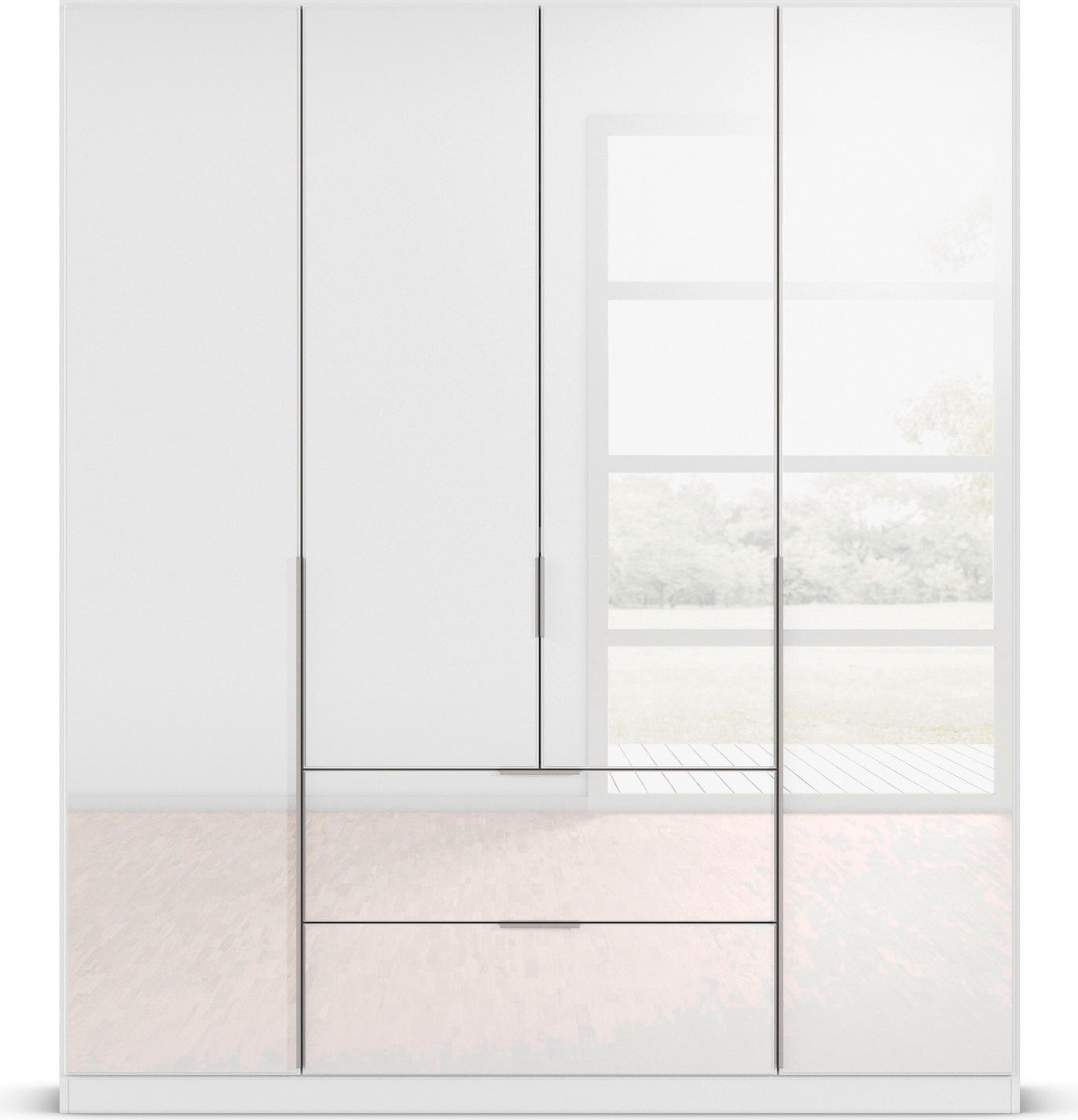 rauch Drehtürenschrank »Kleiderschrank Kleiderschränke Schrank Garderobe AGORDO mit Glasfront«, (in zwei Griff-Farben mit Glasfront), mit Außenschubkästen, in 6 Breiten und 2 Höhen MADE IN GERMANY