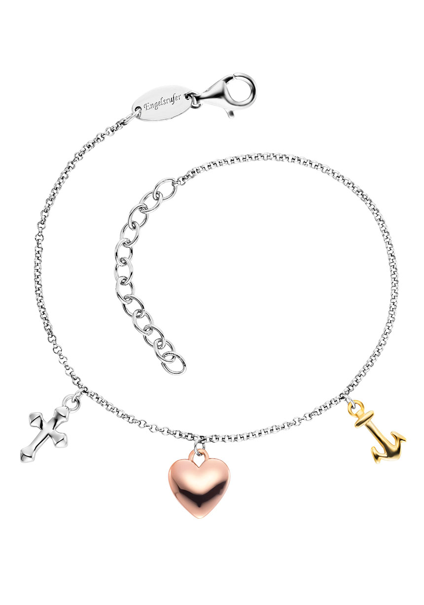 Engelsrufer Orecchini Pendenti In Argento 925 Con Simboli Fede – Croce, Cuore, Anello – Placcati Rodio, Senza Nichel, Certificati