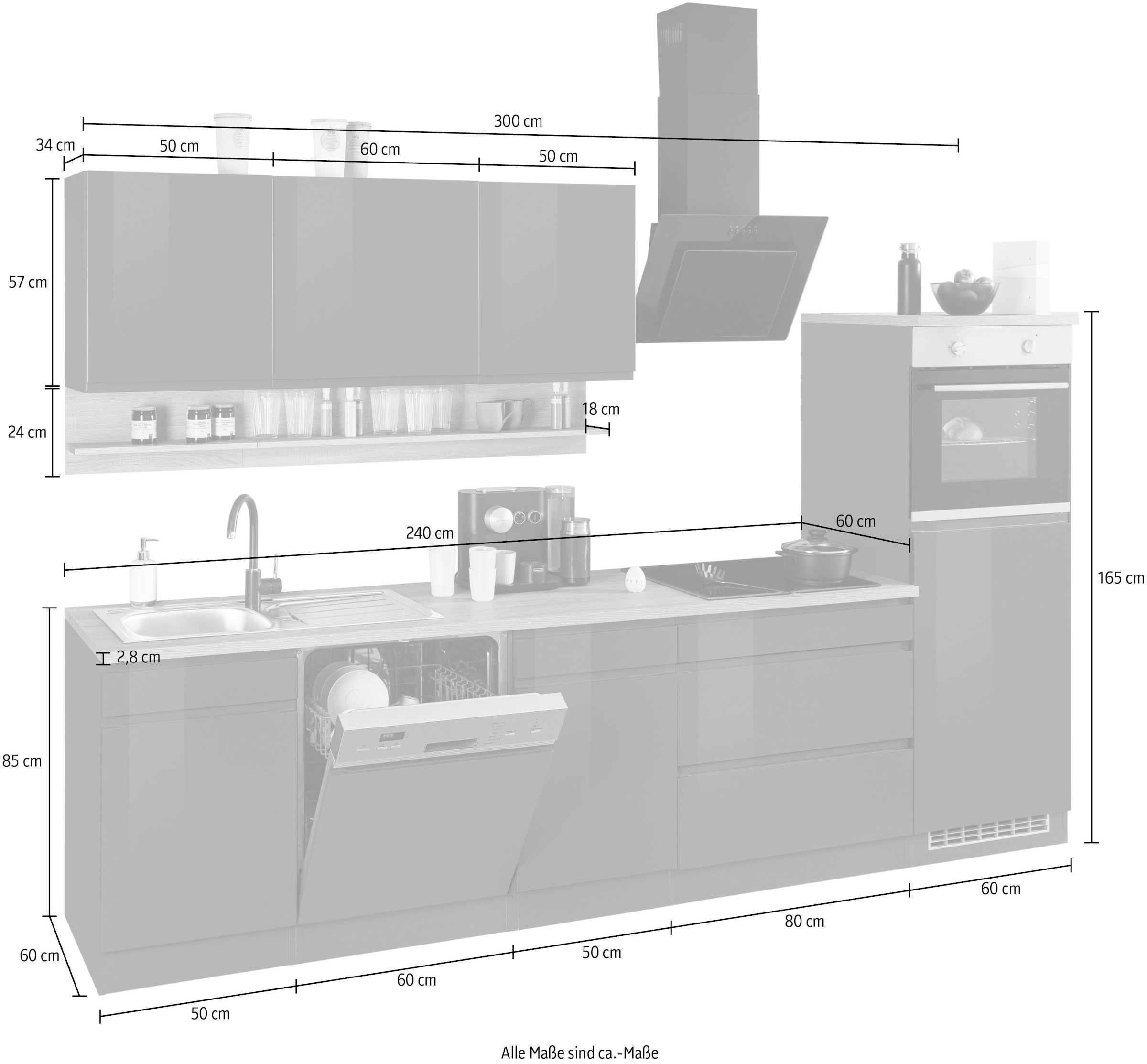 HELD MÖBEL Küche E-Geräten auf kaufen Raten »Virginia«, mit 300 cm, Breite