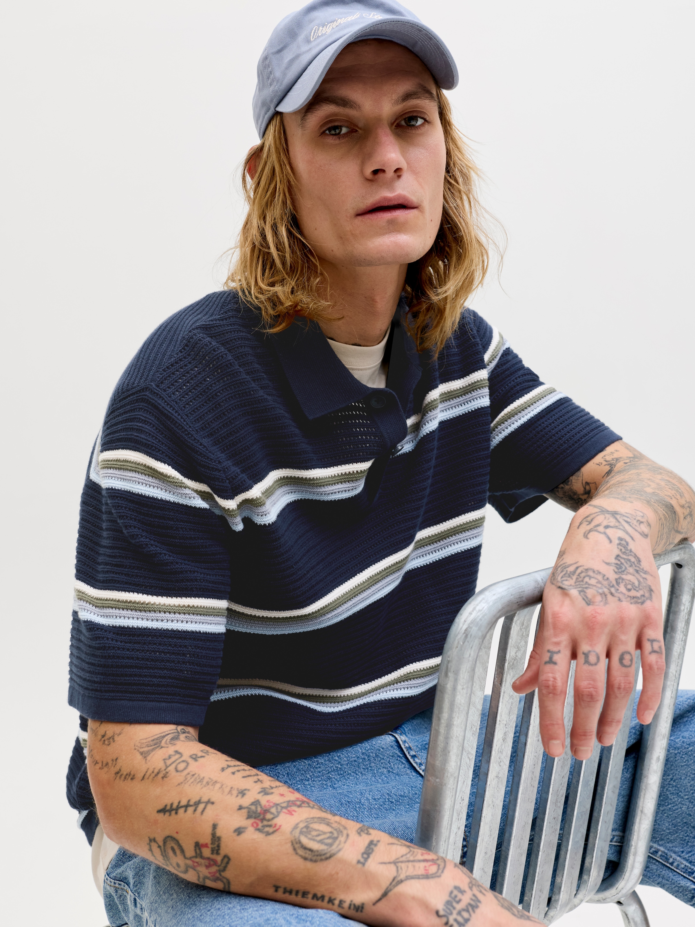 Jack & Jones Polokragenpullover »JORMAINE KNIT STRIPE POLO SN« Baumwolle, relaxed fit