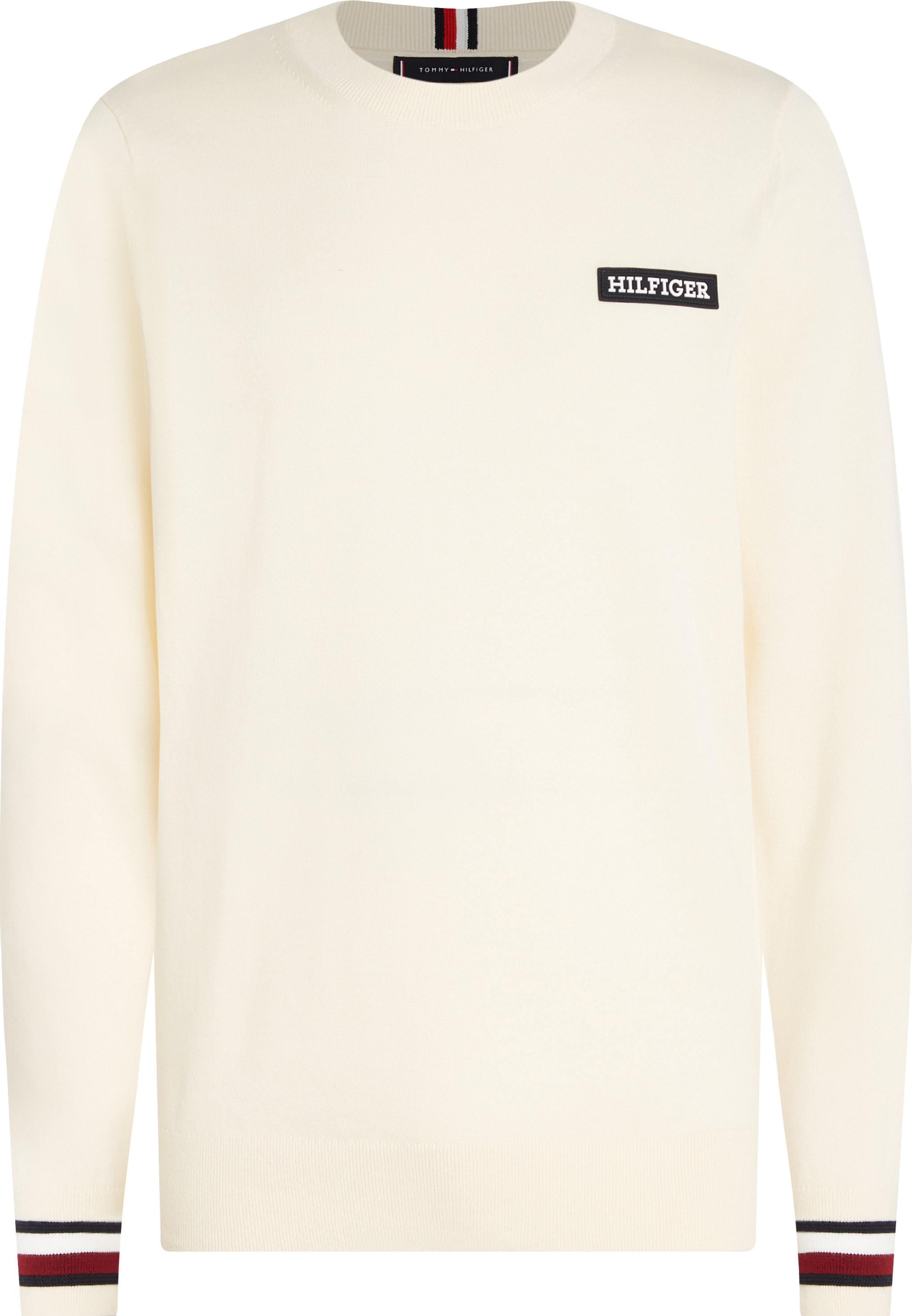 Tommy Hilfiger Strickpullover »GLOBAL STRIPE CREW NK«, Global-Streifen auf Ärmelabschluss und Nacken