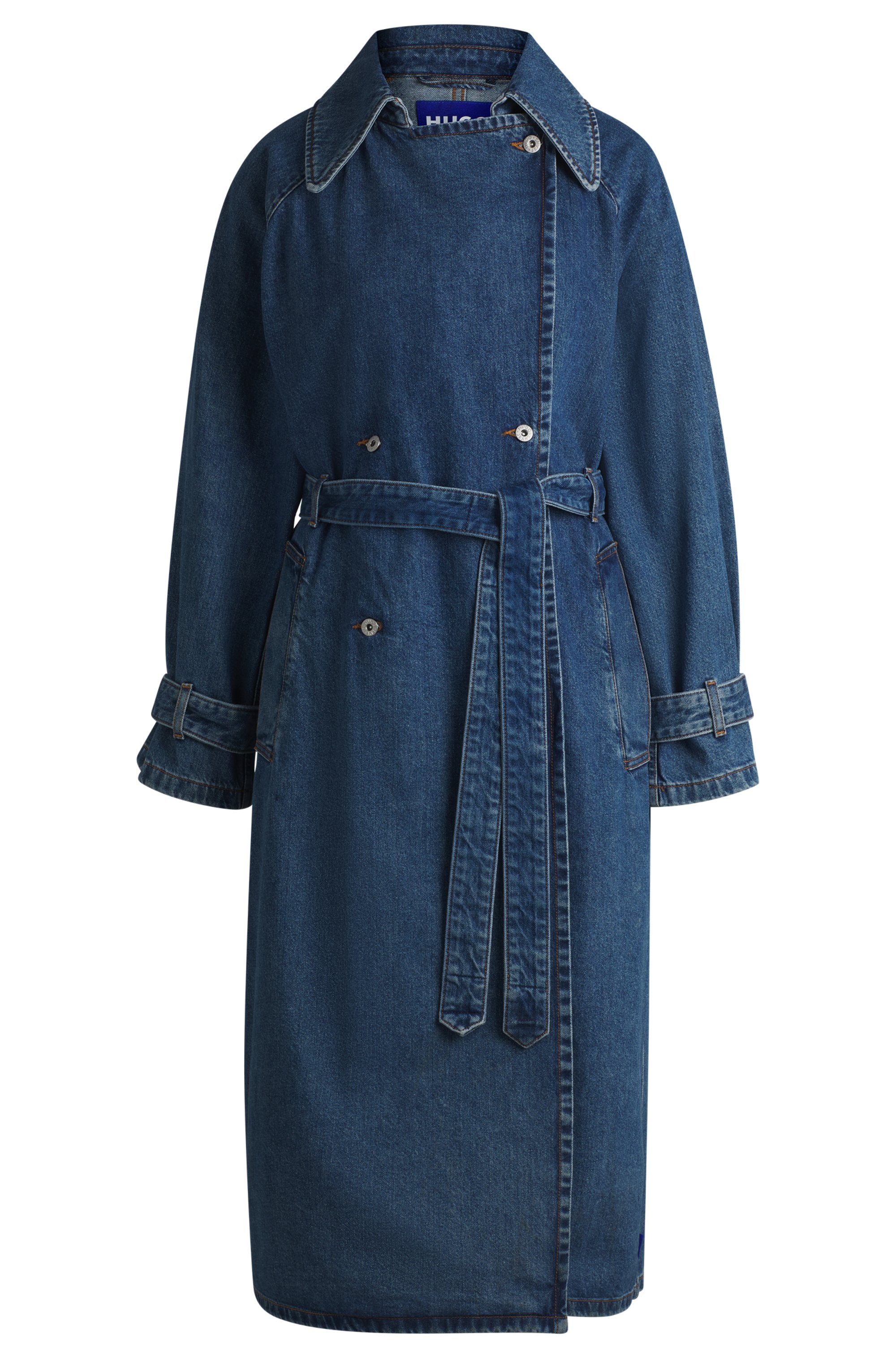 HUGO Blue Trenchcoat »Garena«, mit Taillengürtel, All Over Denim Fashion Piece Jeanstrenchcoat