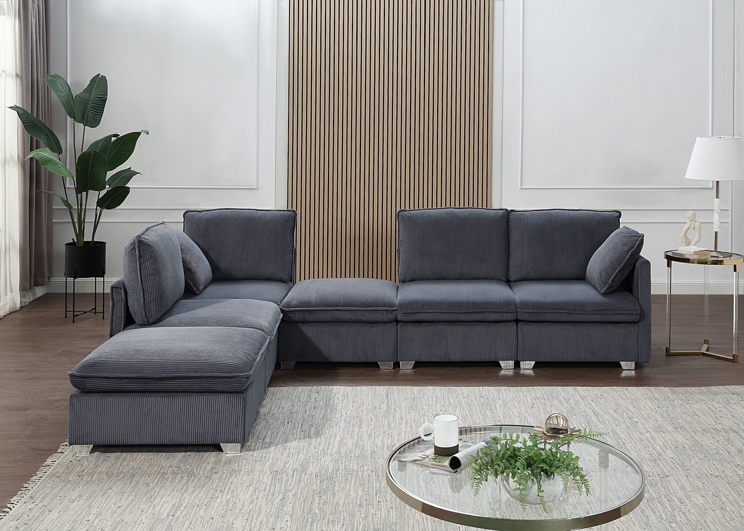 ATLANTIC home collection Wohnlandschaft, modularer 4-Sitzer mit 2 Hockern, weicher Cordbezug