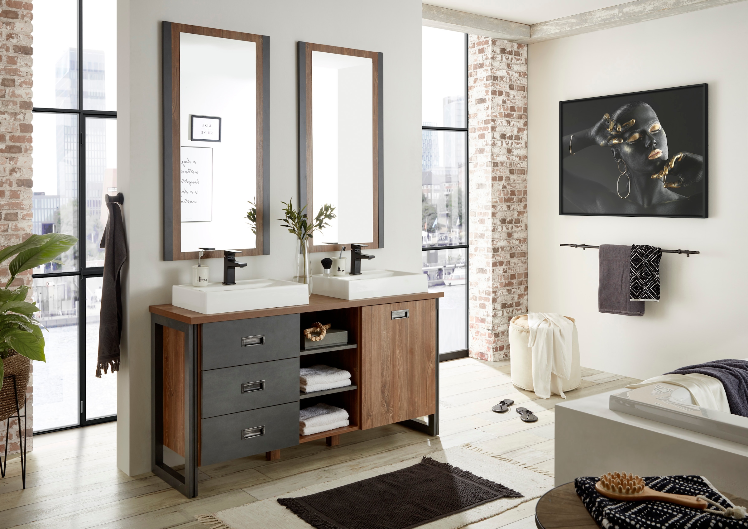 Home affaire Badmöbel-Set »Detroit, Bad im Industrialdesign, 2-teiliges Bad günstig online kaufen