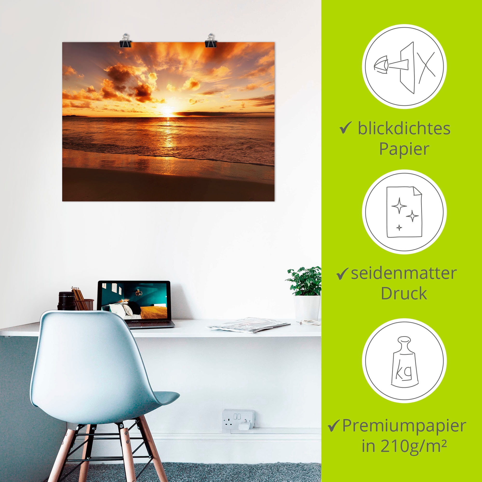 Artland Wandbild »Schöner Sonnenuntergang Strand«, Gewässer, (1 St.), als Leinwandbild, Poster, Wandaufkleber in verschied. Größen