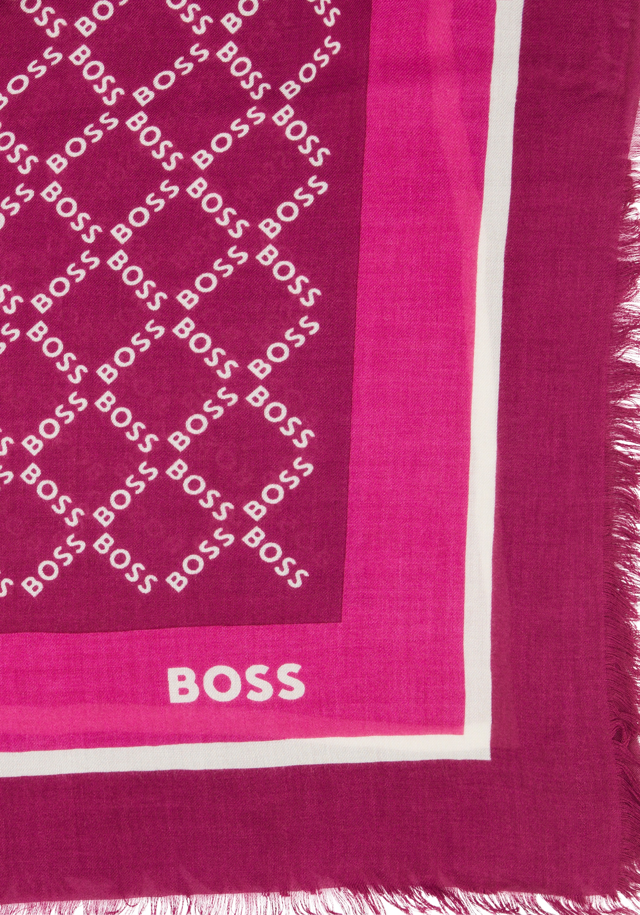 BOSS Schal »Laik 120*120«, mit BOSS-Logoschriftzügen, rundum kleine Fransen