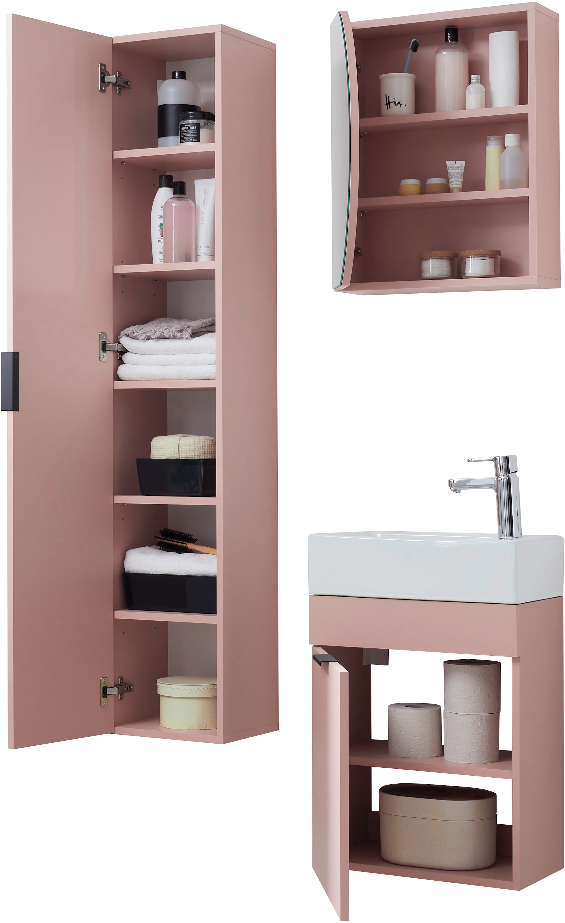 BASIC by Balculina Waschbeckenunterschrank »Nancy BxHxT 45x55x25 cm« 2 Stk. tlg. Breite 45 cm, inkl. Waschbecken