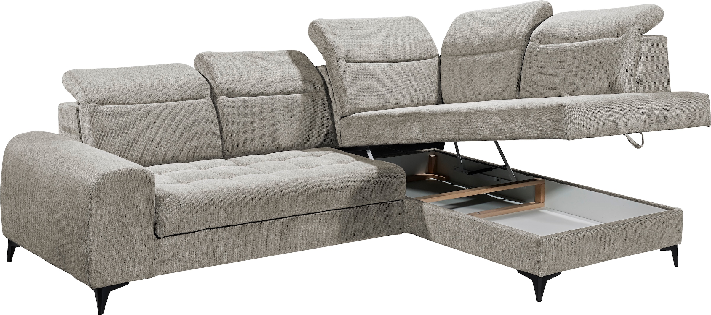 ED EXCITING DESIGN Ecksofa »Rockdale L-Form mit Bettfunktion, Bettkasten«, Kopfteilverstellung, Sitztiefenverstellung & USB-Port
