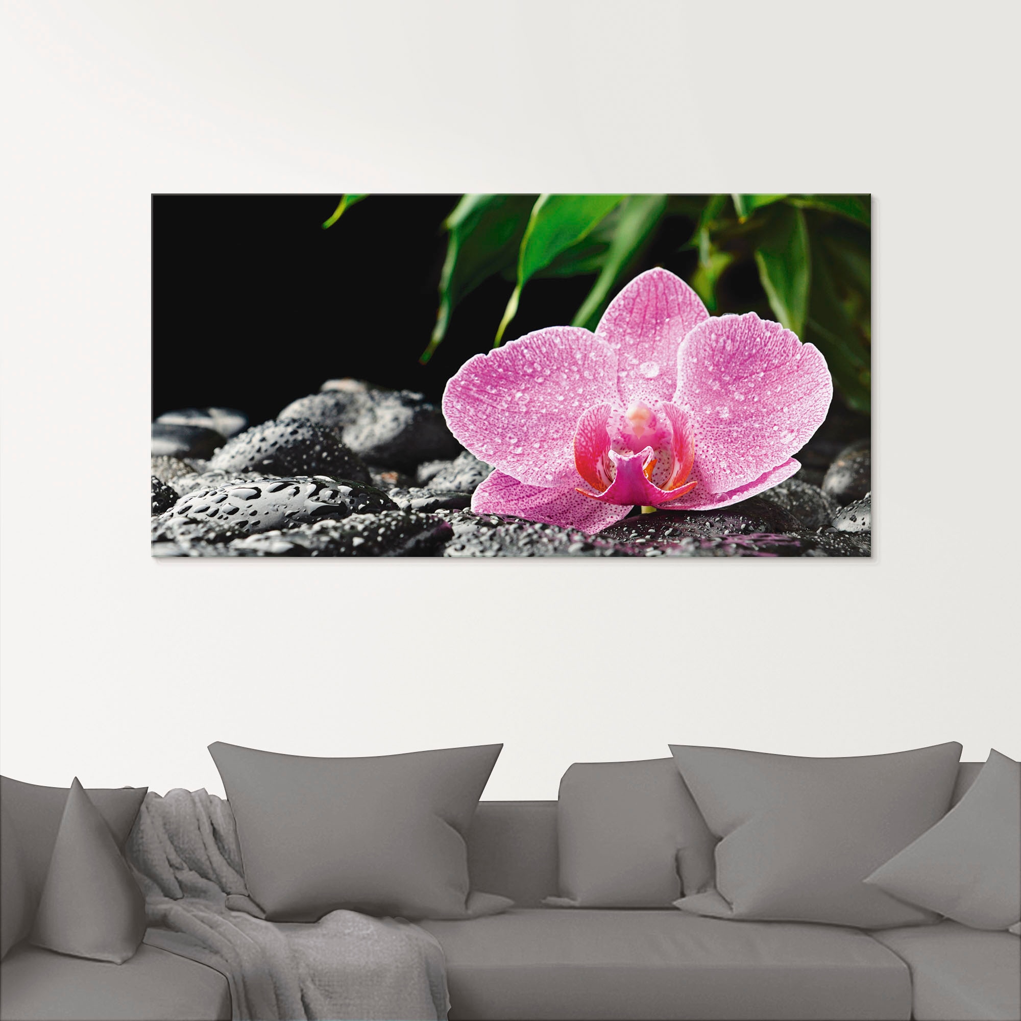 Artland Glasbild »Rosa Orchidee auf schwarzen Zen Steinen« Blumen 1 Stk. tlg. in verschiedenen Größen