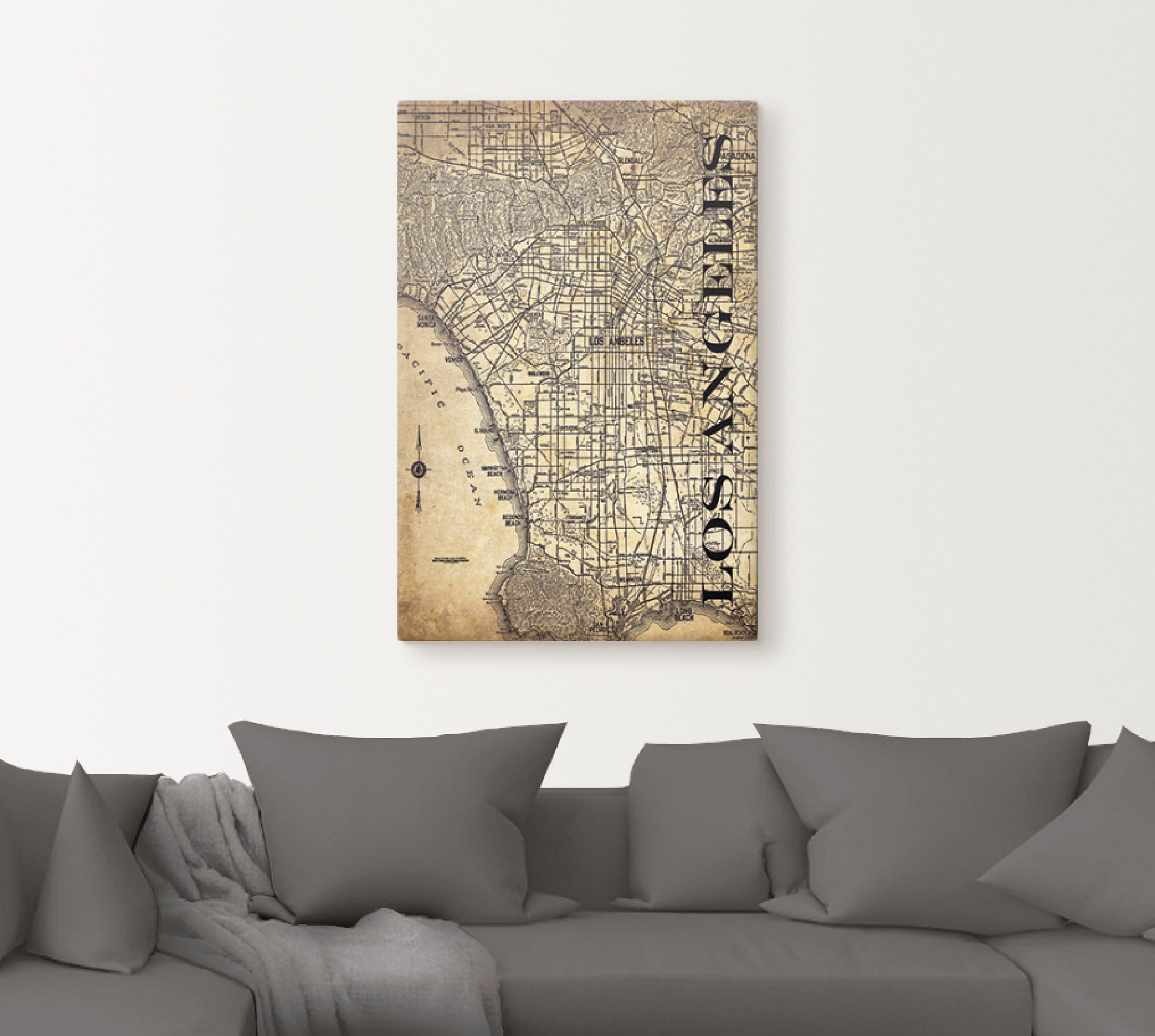 Artland Leinwandbild »Los Angeles Karte Straßen Karte Sepia«, Amerika, (1 St.), auf Keilrahmen gespannt