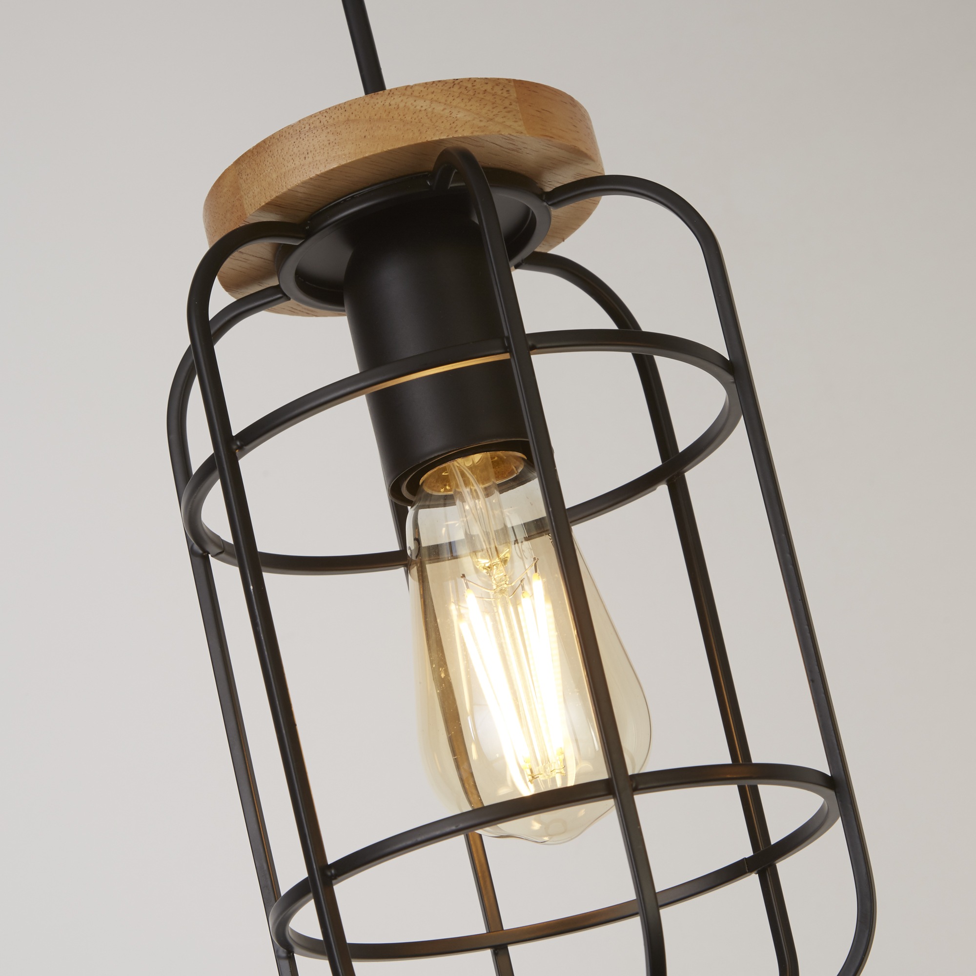 Searchlight Hängeleuchte »Vision 3Lt Bar Pendant - Matt Black Metal & Wood« E27 1 Stk.