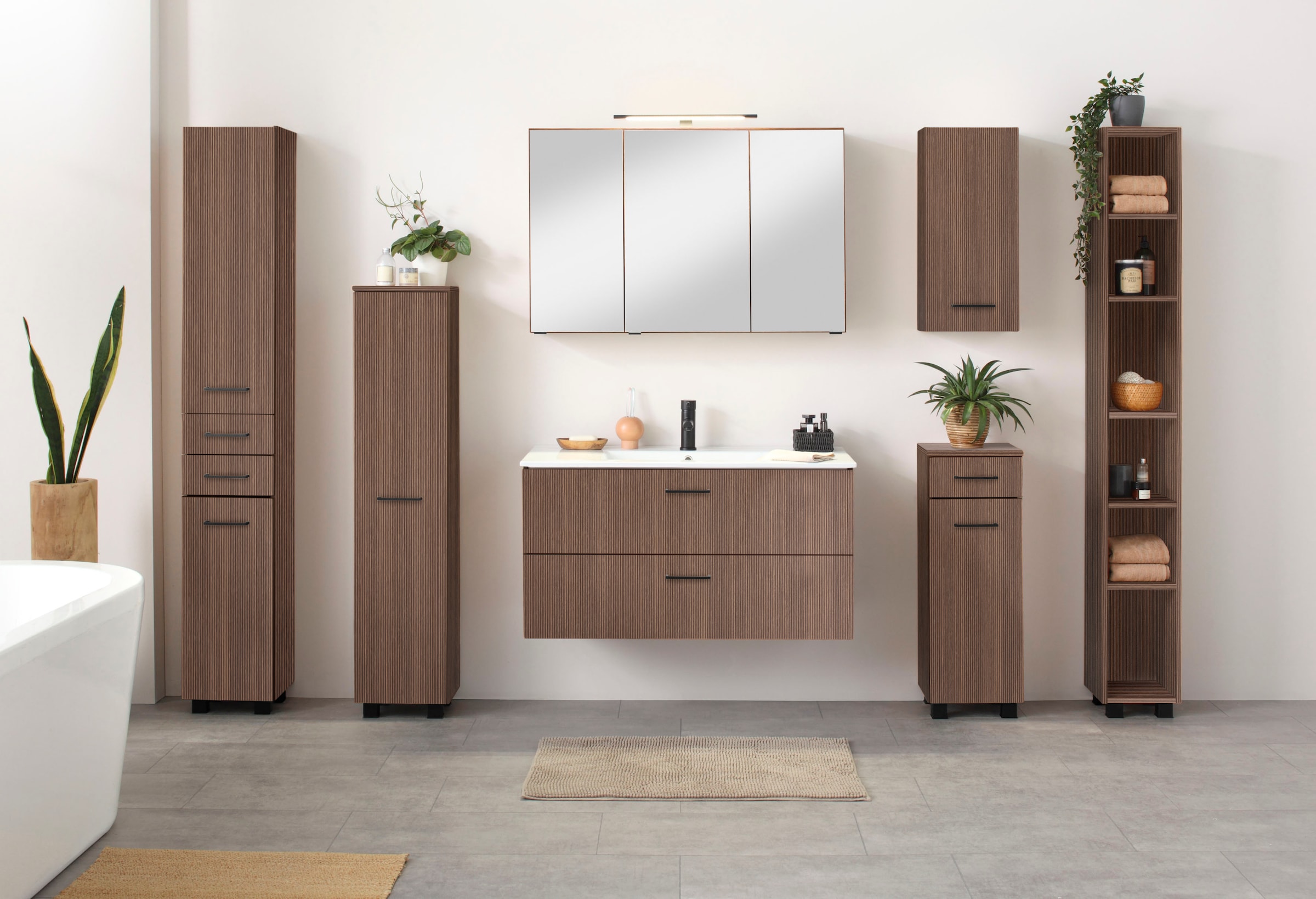 welltime Spiegelschrank »Trento, verschiedene Ausführungen und Farben«, Breite 100 cm, mit 3D-Effekt, Spiegeltüren, Inklusive LED-Beleuchtung