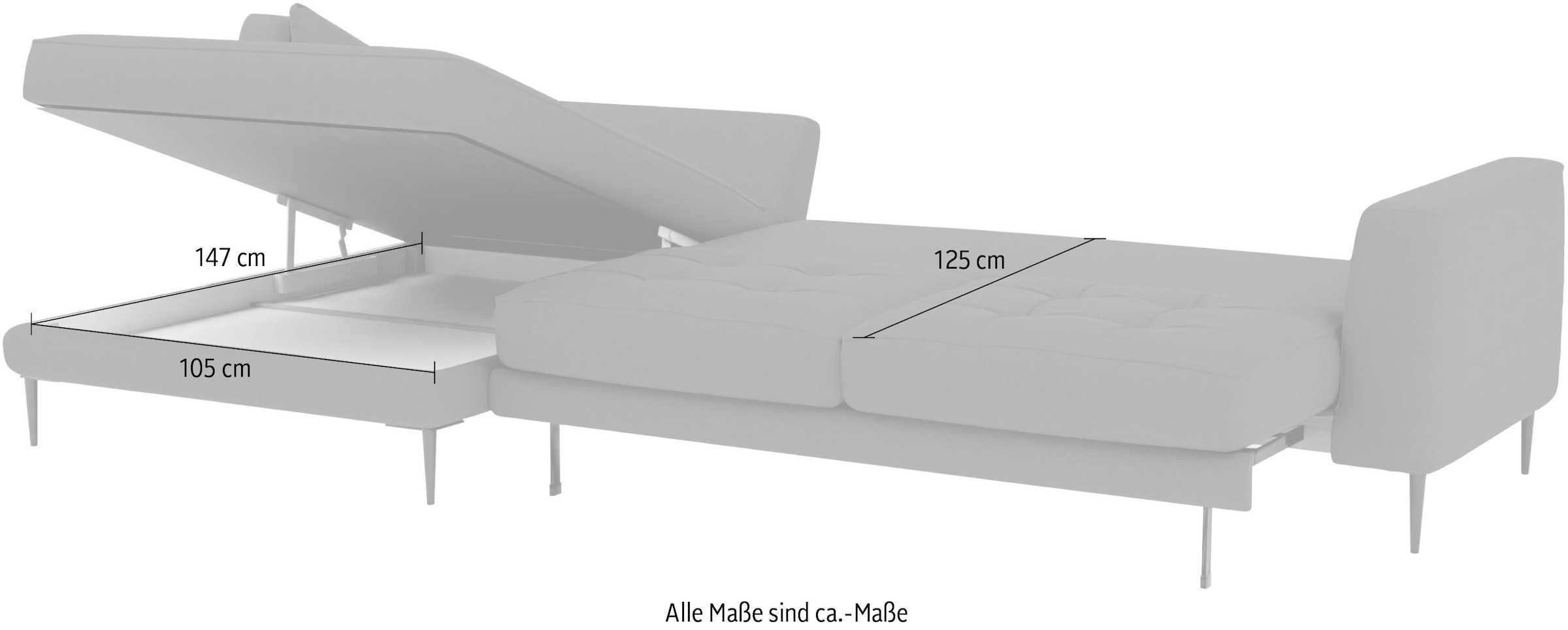 TRENDMANUFAKTUR Ecksofa »Luzi, wahlweise mit Schlaffunktion & Bettkasten. OTTOs Choice, L-Form«, Designsofa mit tollem Sitzkomfort, Metallfüße schwarz, Breite 280 cm