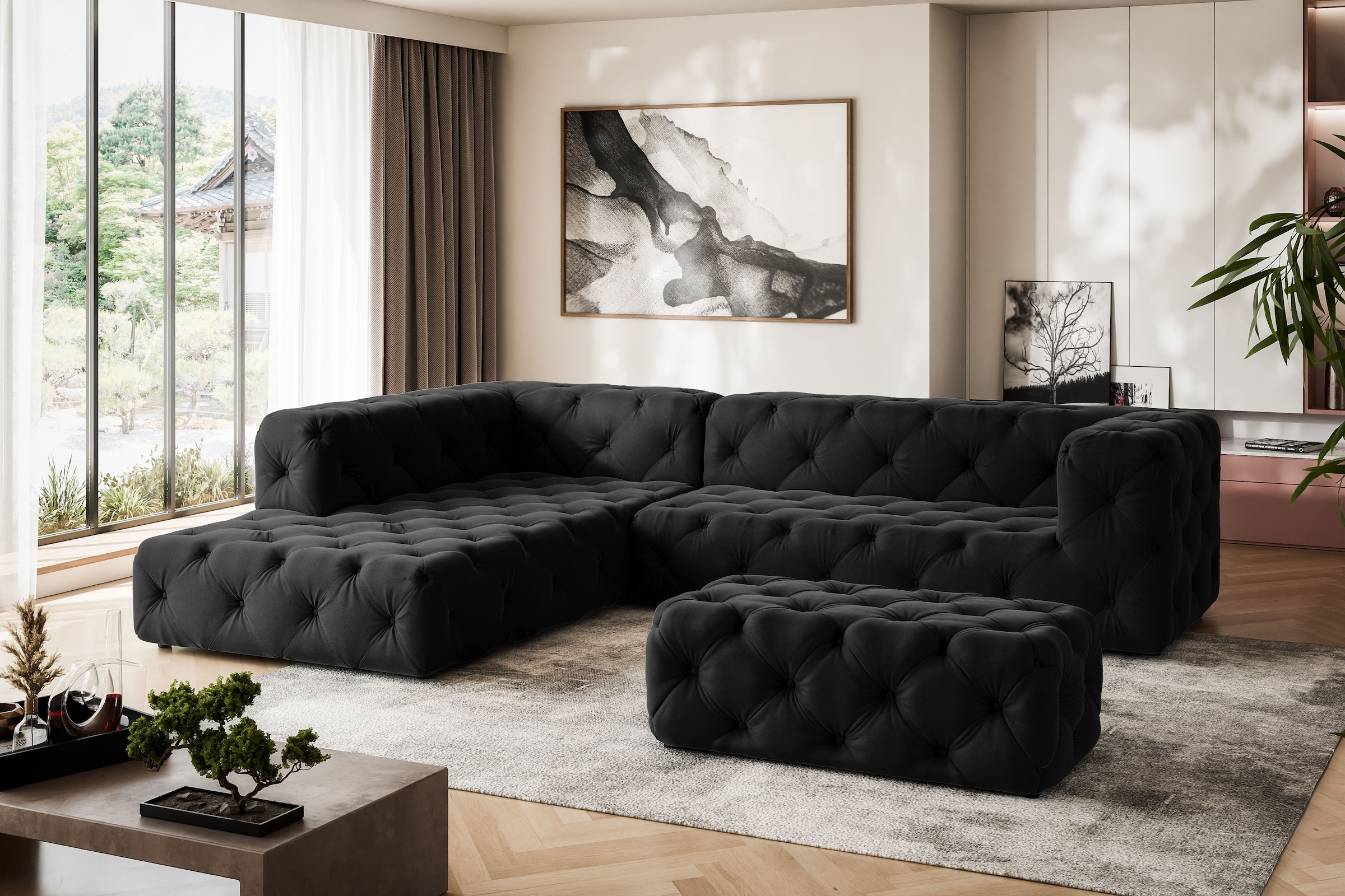 Places of Style Polsterhocker »FOLLINA«, Polsterhocker mit klassischer Chesterfield-Knopfheftung