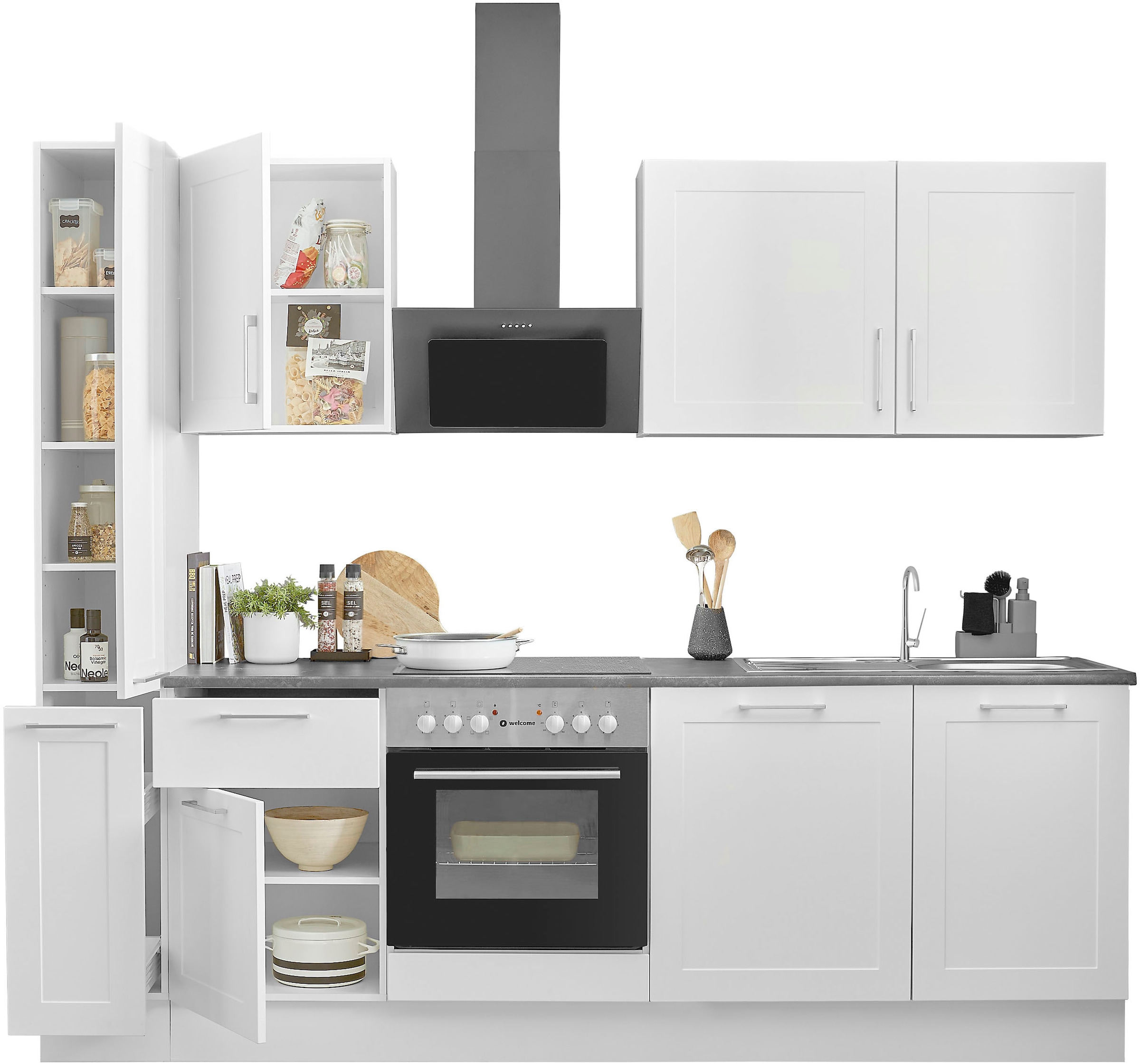BASIC by Balculina Küchenzeile »Marsi«, Breite 250 cm, wahlweise mit E-Geräten, Soft-Close-Funktion