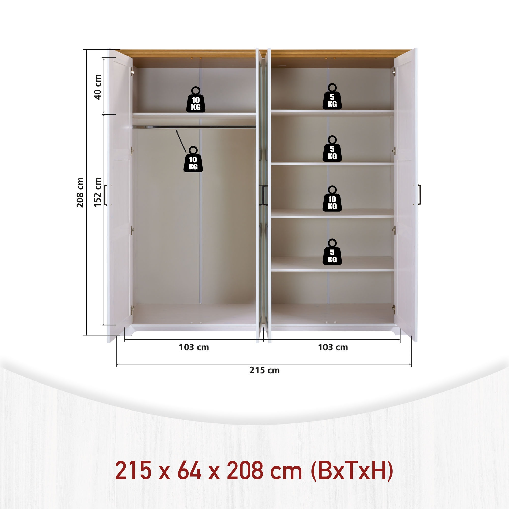 Inter Link Drehtürenschrank »Maluno« 1 Stk. tlg. Kiefer Massiv, Soft-Close, BxTxH: ca. 215,60 x 64 x 208 cm