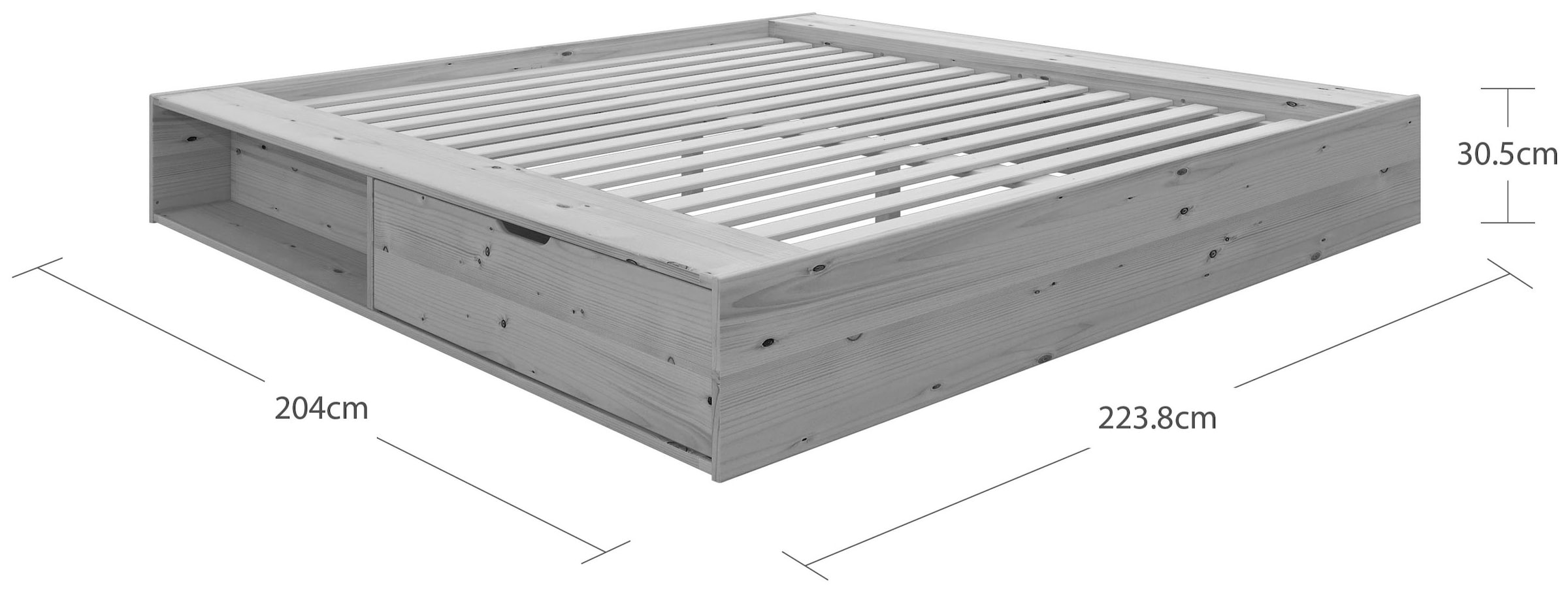 Home affaire Stauraumbett »Erno, Massivholzbett, Futonbett, 275KG belastbar«, (Breite/ Belastbarkeit: 120cm/275 KG, 180cm/275 KG), mit Lattenrost, Massivholz, FSC® zertifiziert, viel Stauraum + Ablagen