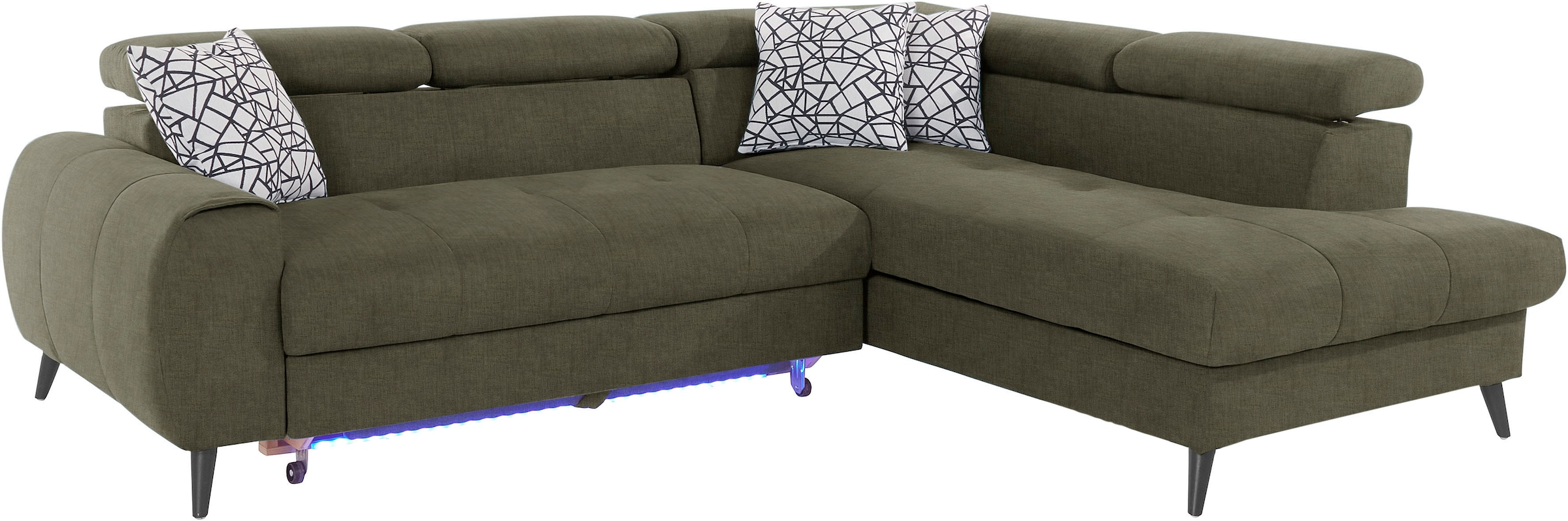 COTTA Ecksofa »Mia L-Form mit 3 Zierkissen«, wahlweise mit Bettfunktion, Bettkasten, Beleuchtung & Wireless-Charger