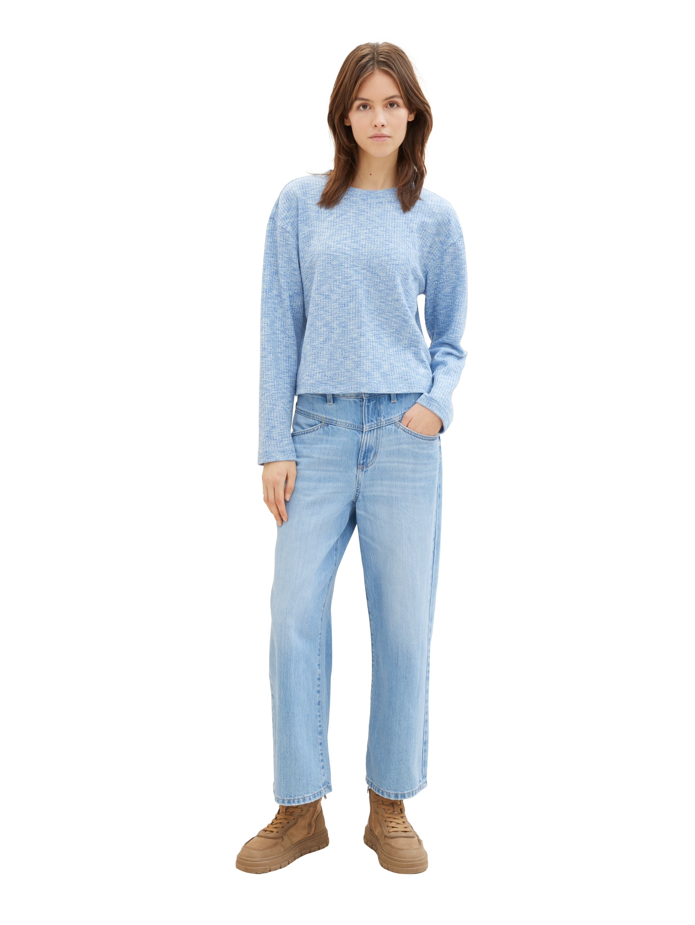 TOM TAILOR Denim Rundhalsshirt, mit langen Ärmeln und Viskose