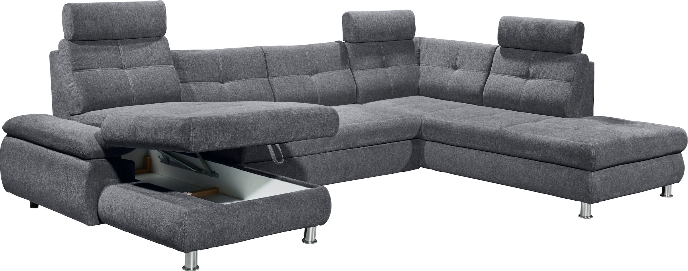 ED EXCITING DESIGN Wohnlandschaft »Alba U-Form«, mit Bettfunktion, Bettkasten, Armteilverstellung & Kopfstützen