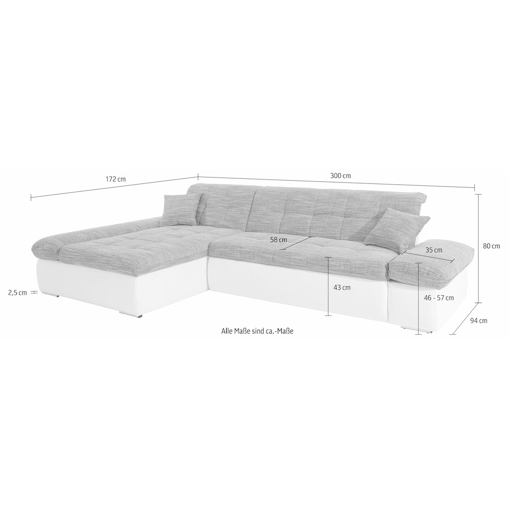 DOMO collection Ecksofa »PB Moric wahlweise mit Bettfunktion + Armteilverstellung, Schlafsofa«