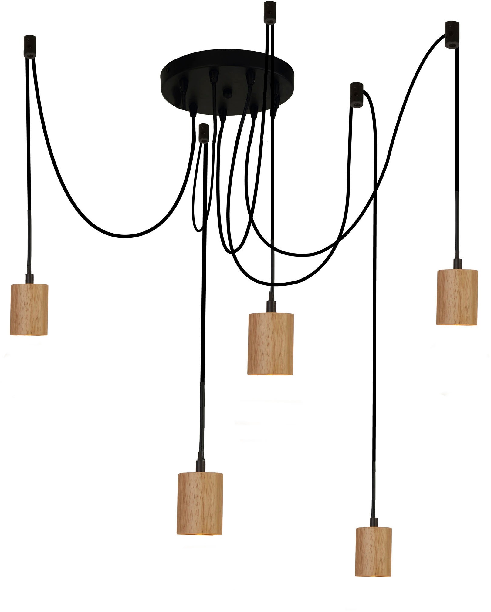 Searchlight Pendelleuchte »Drehbare 5Lt Barenanhänger - Holz & Matt Schwarzmetall« E27 1 Stk.