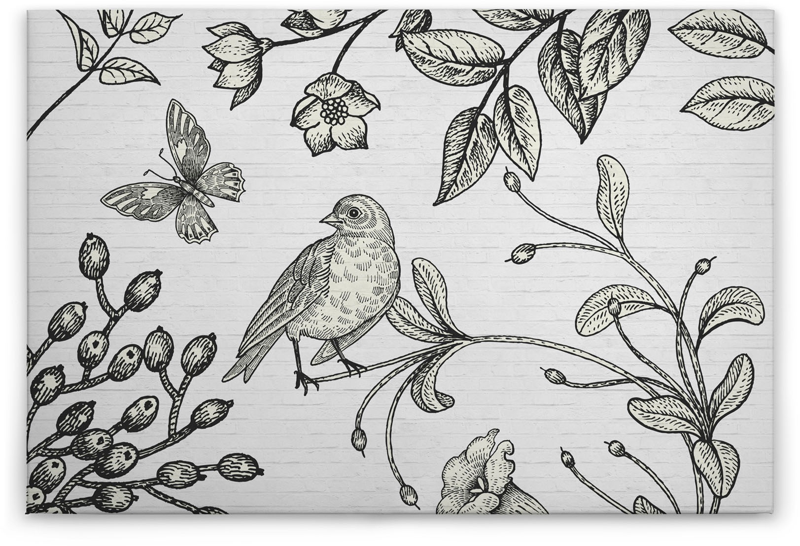 A.S. Création Leinwandbild »birdy« Gemälde | Kunst 1 Stk. tlg. Schwarz-Weiß Zeichnung Floral Keilrahmen Leinwand-Bild Wohnzimmer Wand