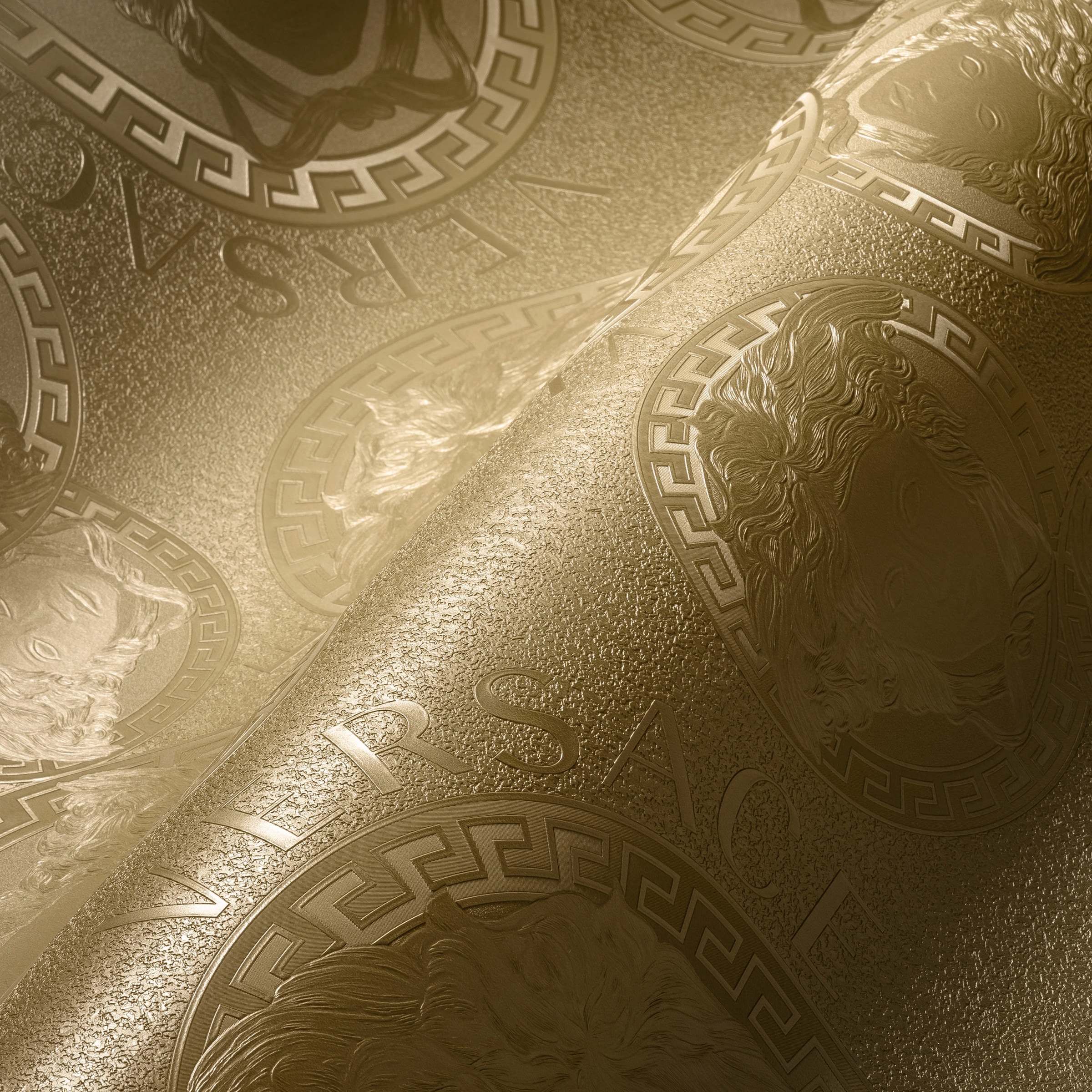 Versace Vliestapete »Wallpaper Versace 5 Medusakopf Metallic«, hochglänzend-glänzend-metallic, Designertapete Tapeten Wohnzimmer Schlafzimmer Küche modern Flur Optik