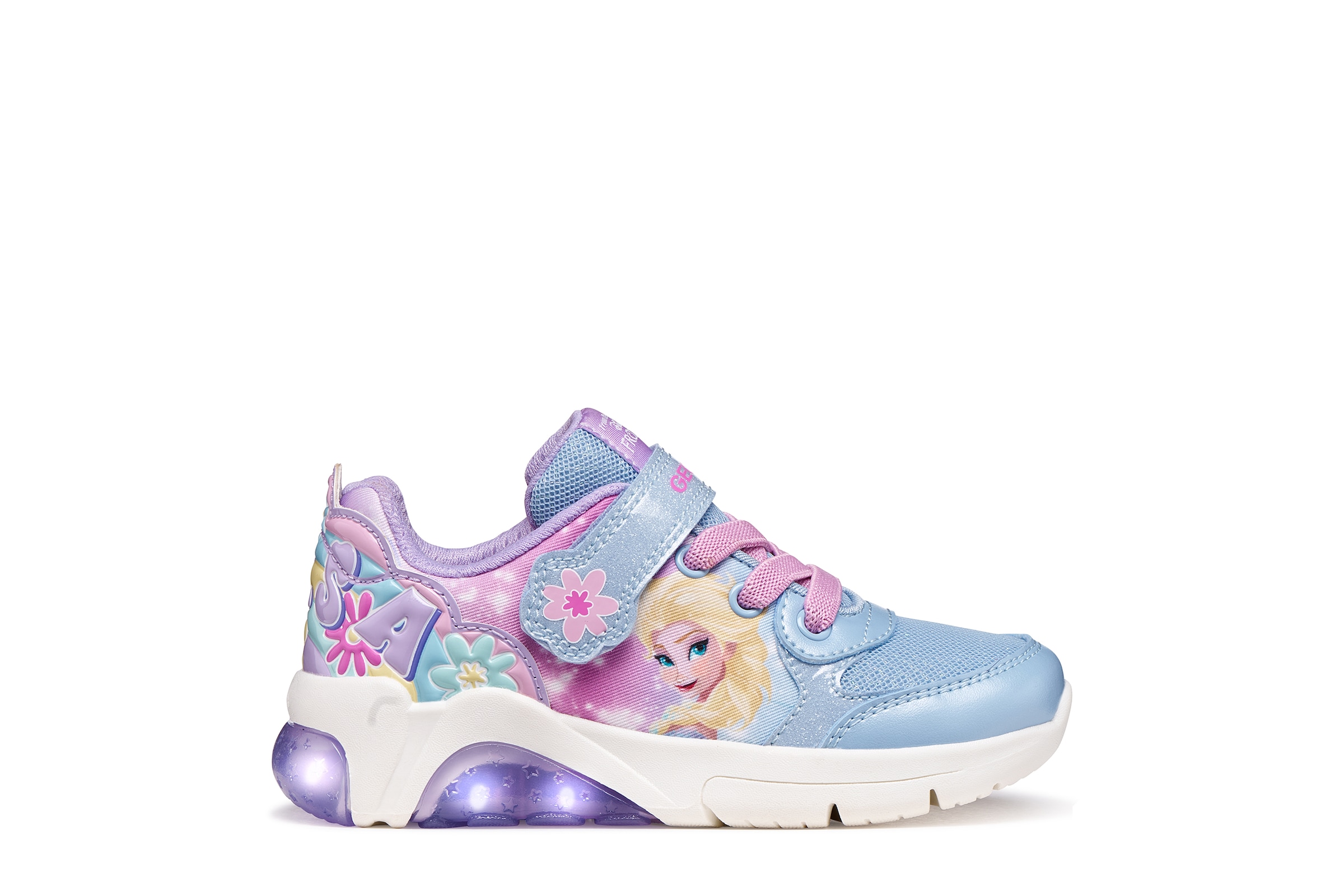 Geox Sneaker »J FADINLIGHT GIRL DISNEY - PRINCESS ELSA FROZEN«  Blinkschuh mit Elsa-Motiv, Größenschablone zum Download
