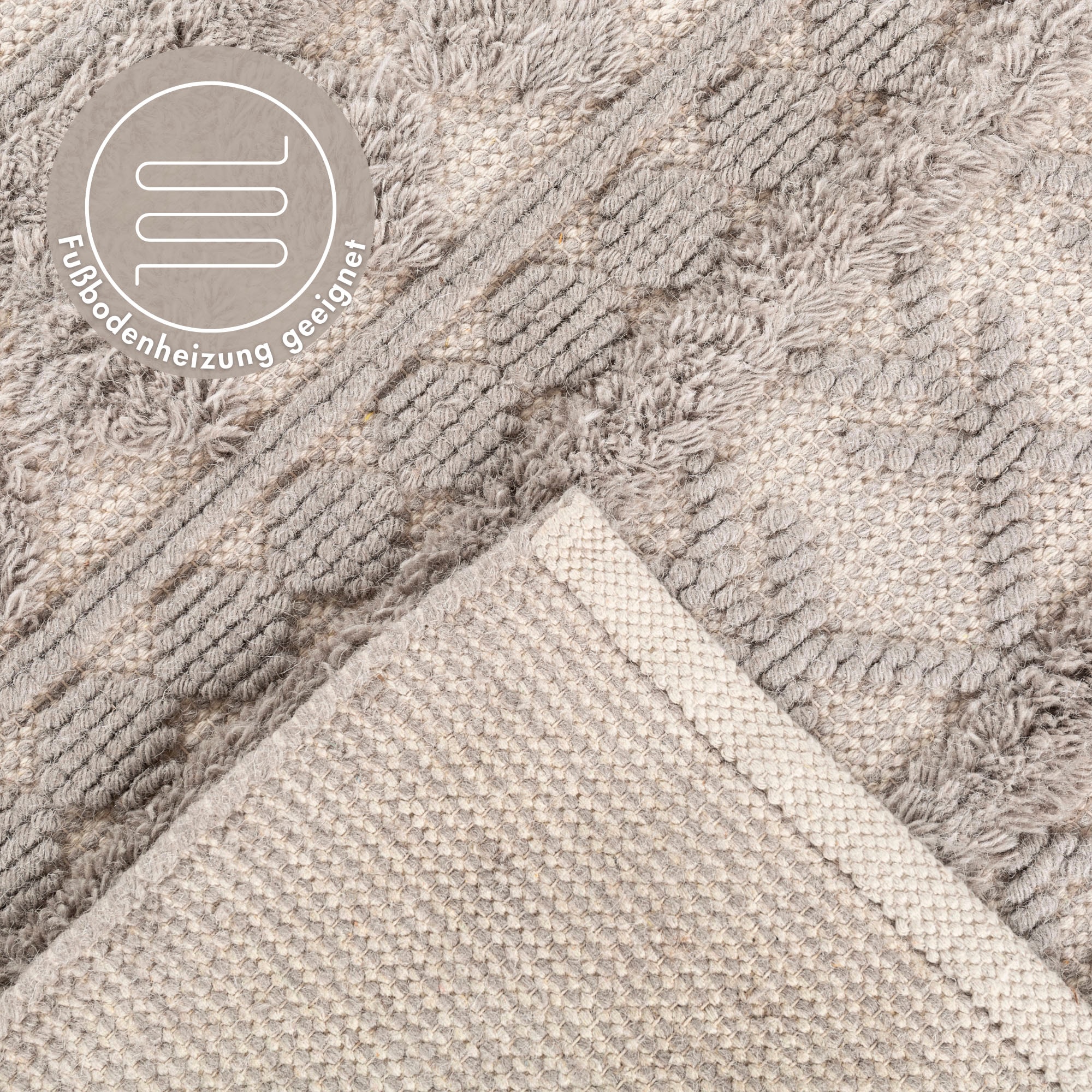 LUXOR living Wollteppich »Hägga«, rechteckig, 15 mm Höhe, Handweb Teppich, reine Wolle, handgewebt, Hoch-Tief Struktur