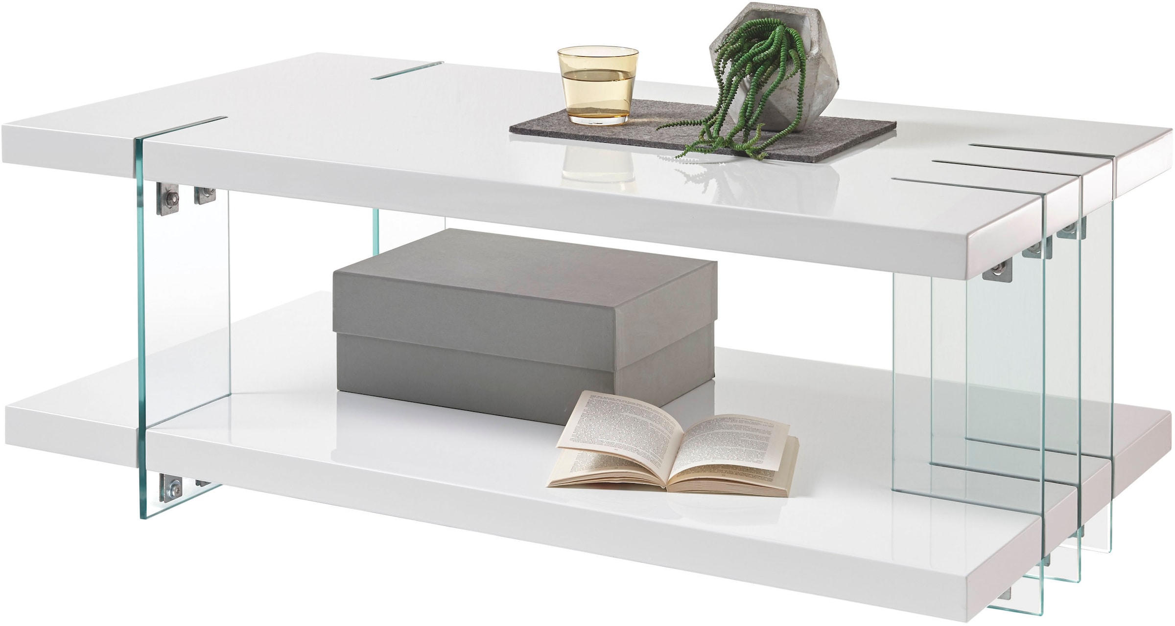 Stolkom Couchtisch »Dallas«, weiß hochglanz, Tisch mit Glaselementen
