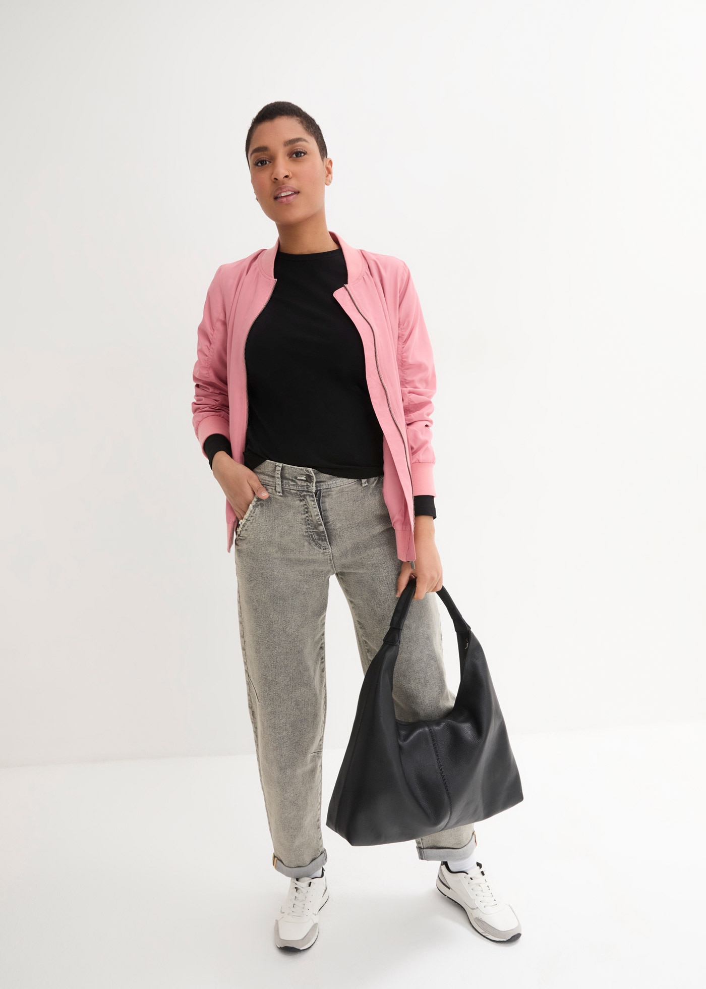 bonprix Boyfriend-Jeans weites Bein, Loose Fit, mit bequemem Gummi am hinteren Bund