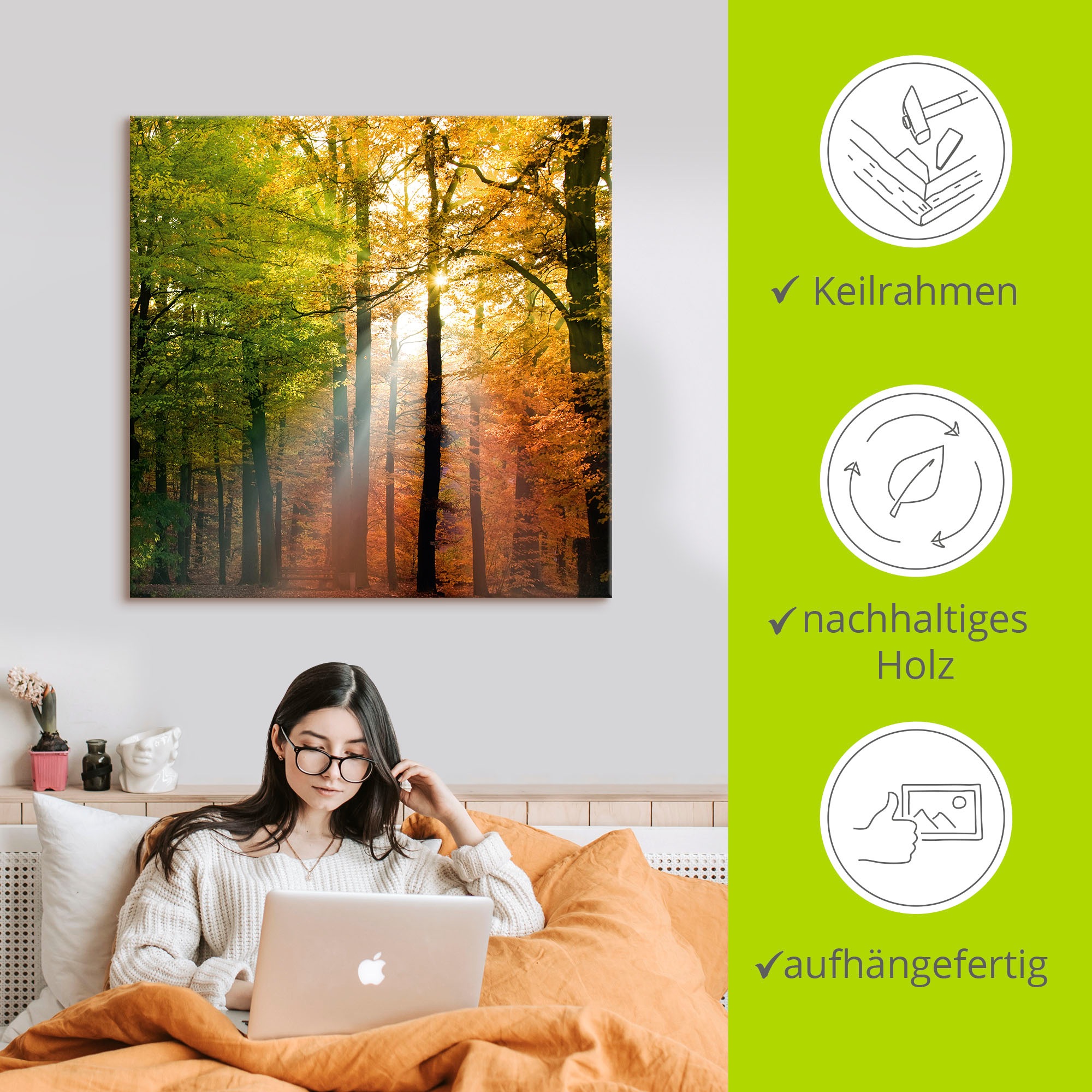 Artland Wandbild »Schöner Herbsttag 2«, Wald, (1 St.), als Alubild, Outdoorbild, Leinwandbild, Poster in verschied. Größen