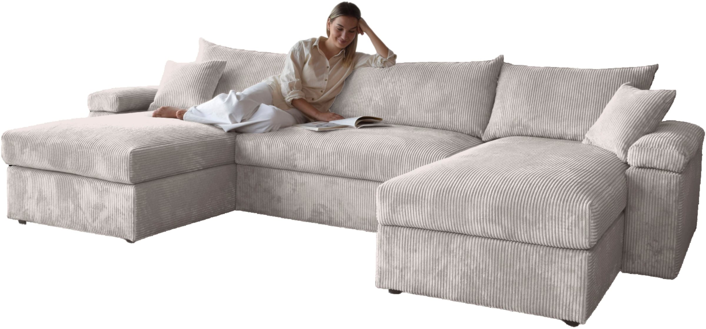 OTTO home Wohnlandschaft »Cosy U-Form, B: 309 cm, Sitzaufbau im Sandwich-Federkern« 2 Zierkissen, Mega-Sofa, Cord oder Struktur weich, Kaltschaumauflage