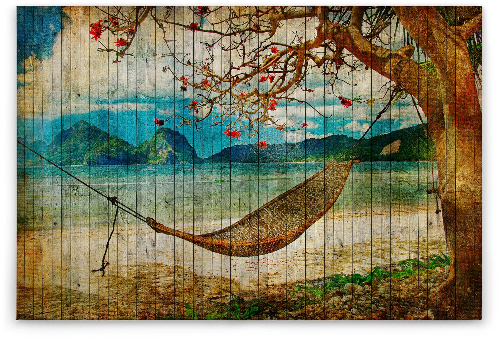 Bricoflor Sandstrand Bild Auf Leinwand Mit Palmen Buntes Wandbild Mit Hänge günstig online kaufen