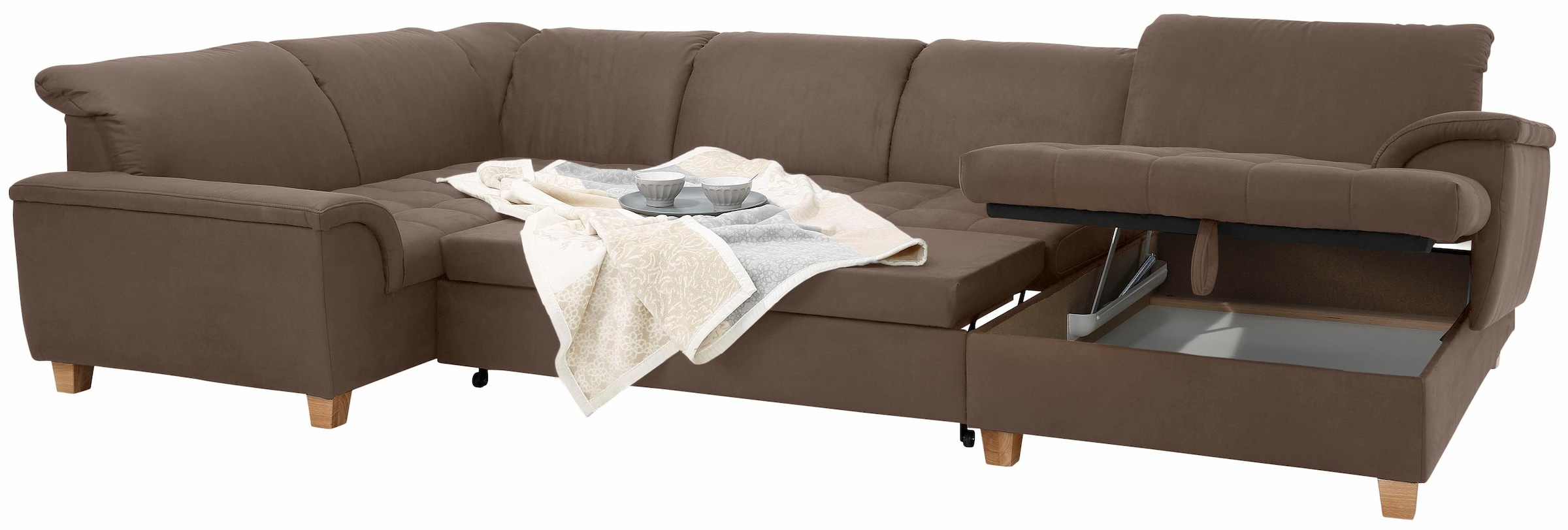 Home affaire Wohnlandschaft »Lyla U-Form«, wahlweise mit Rückenfunktion und zusätzlich mit Bett + Bettkasten