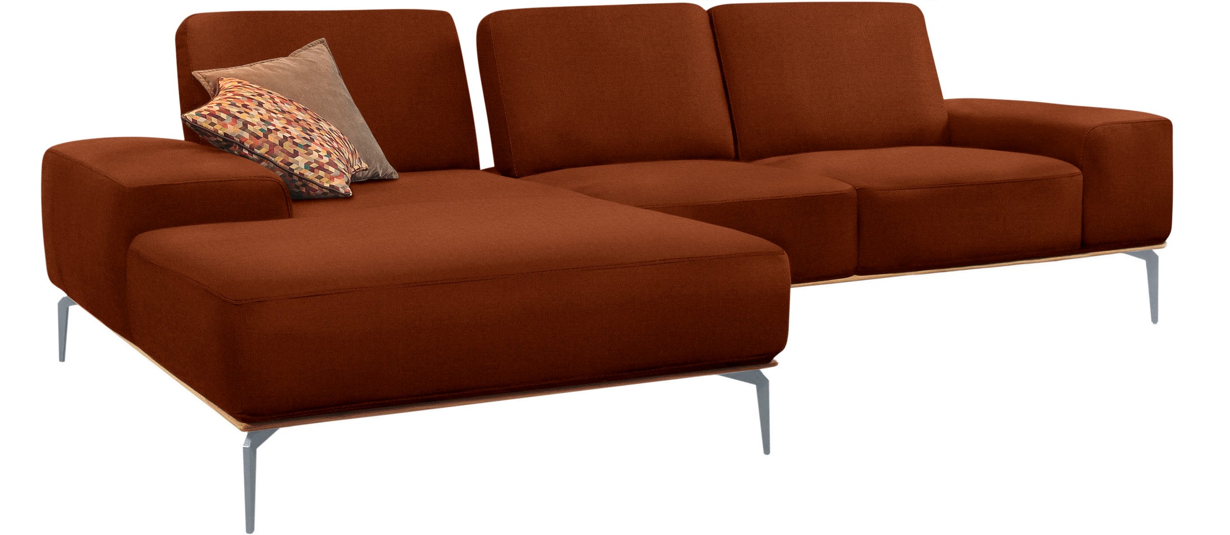 W.SCHILLIG Ecksofa »run, Designsofa mit tollem Sitzkomfort, bequem, L-Form«, mit elegantem Holzsockel, Füße in Silber matt, Breite 279 cm
