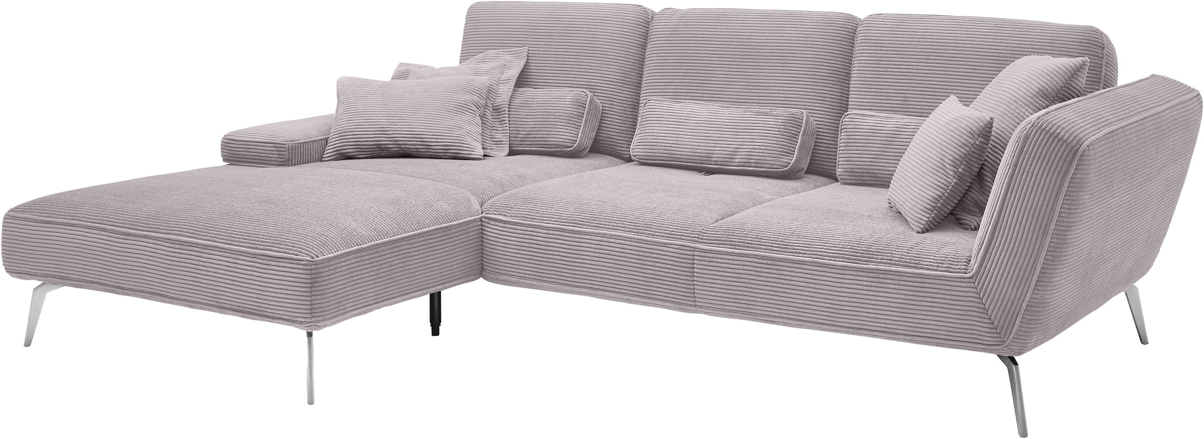 set one by Musterring Ecksofa »SO 4500, Füße chromfarben, inkl Schwenkrückenfunktion, Cord, L-Form«, wahlweise mit Kopfstütze/Armteilverstellung/Rückenneigung
