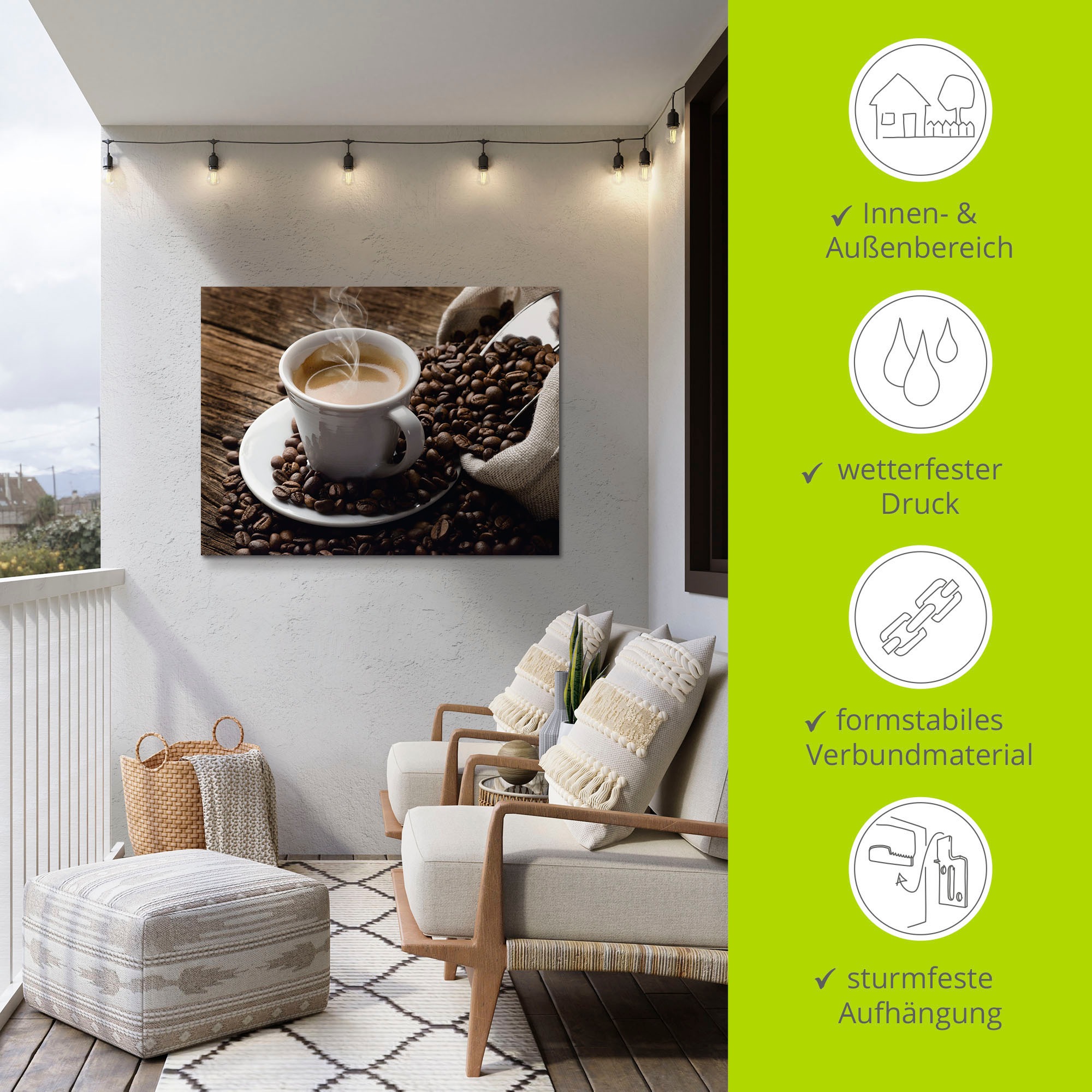 Artland Wandbild »Heißer Kaffee - dampfender Kaffee«, Getränke, (1 St.), als Alubild, Outdoorbild, Leinwandbild, Poster, Wandaufkleber