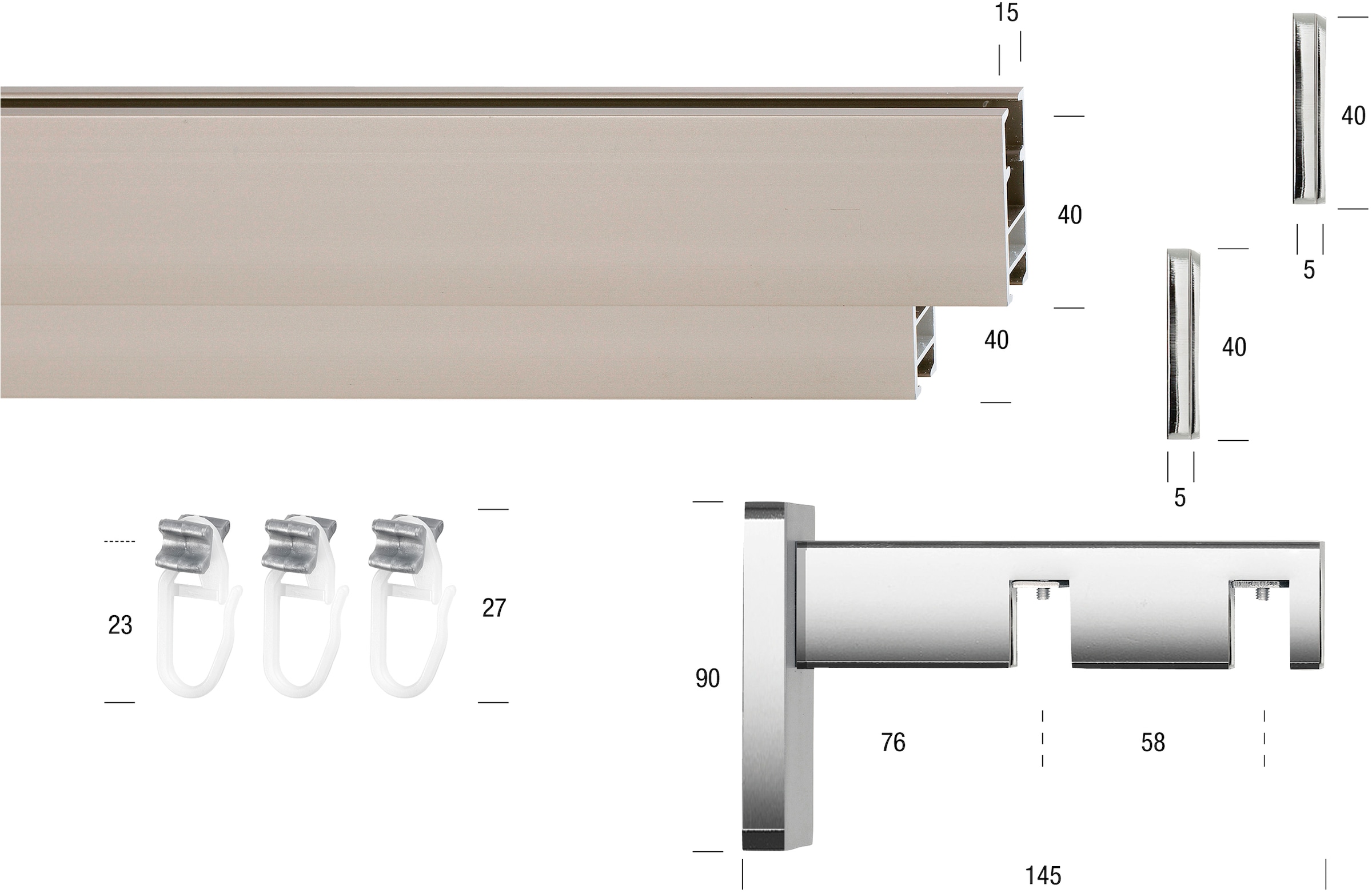 GARESA Innenlaufschiene »FLAT«, 2 läufig-läufig, Wunschmaßlänge, Rechteckprofil, Wandmontage, perfekter Lauf, modern, verlängerbar