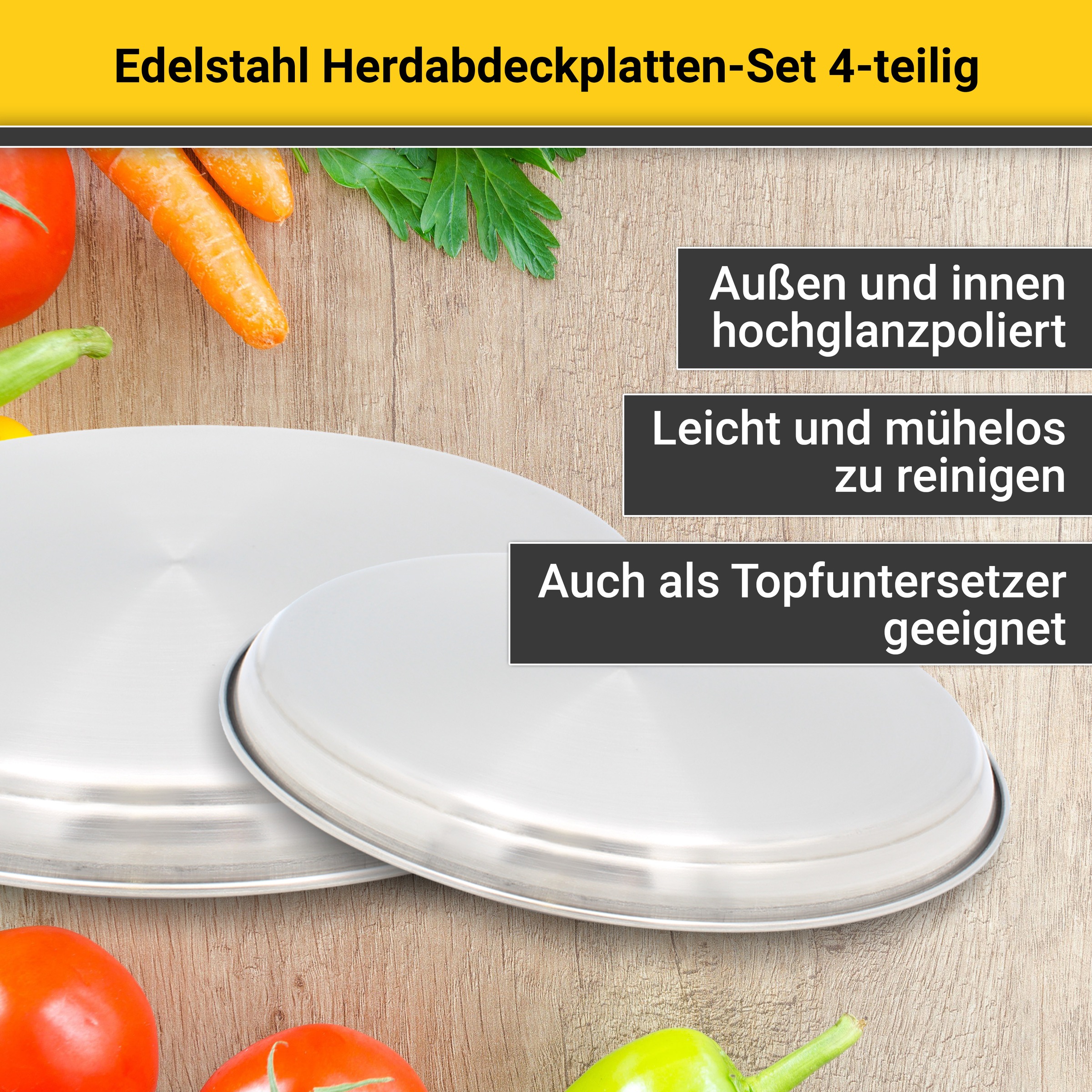 Krüger Herd-Abdeckplatte »Edelstahl Herdplatten-Set, 4-tlg.« (2x Ø 16 cm + 2x Ø 20 cm)