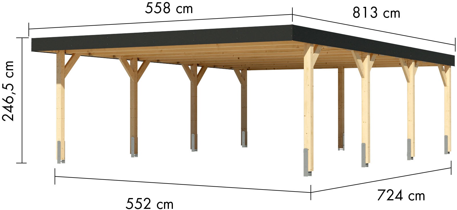 Karibu Doppelcarport, Leimholz, 528 cm, naturbelassen, aus kesseldruckimprägniertem Massivholz