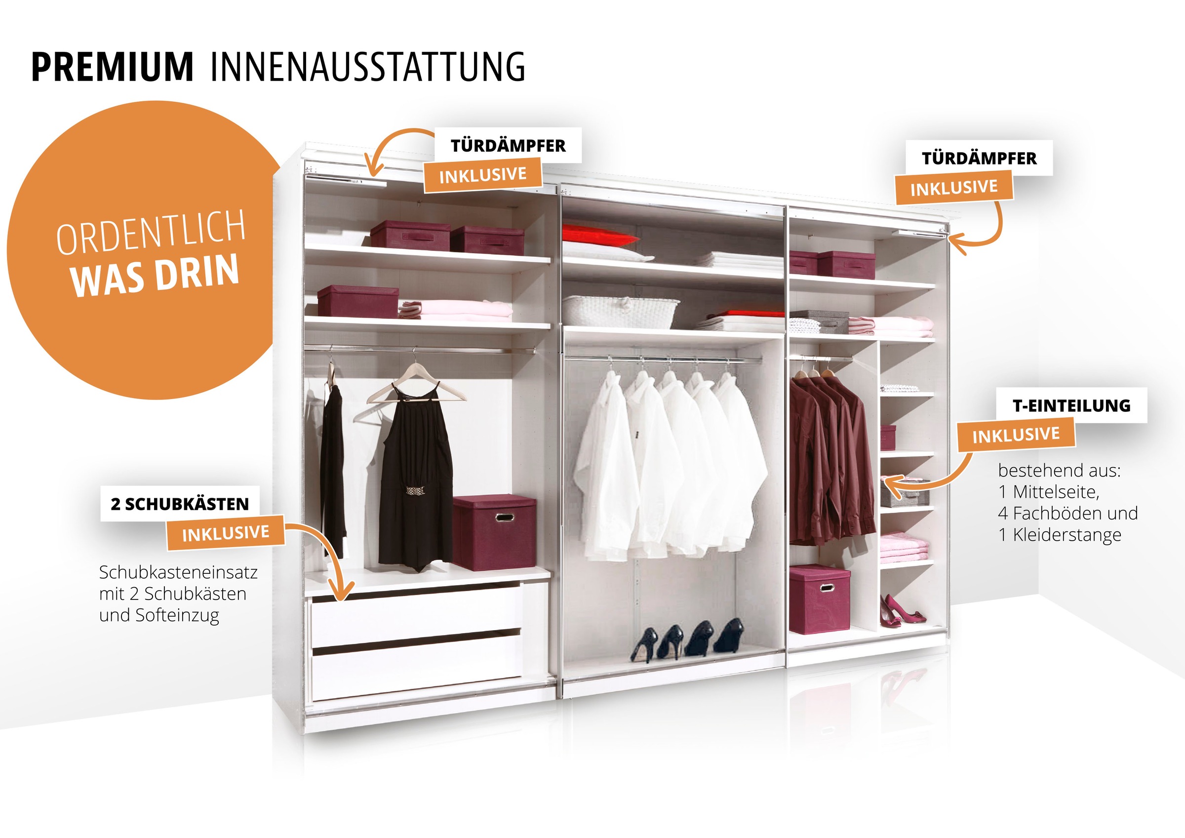 STAUD Schwebetürenschrank »Sonate Rom mit Spiegel, Made in Germany«, Mit vier verschiedenen Ausstattungsvarianten