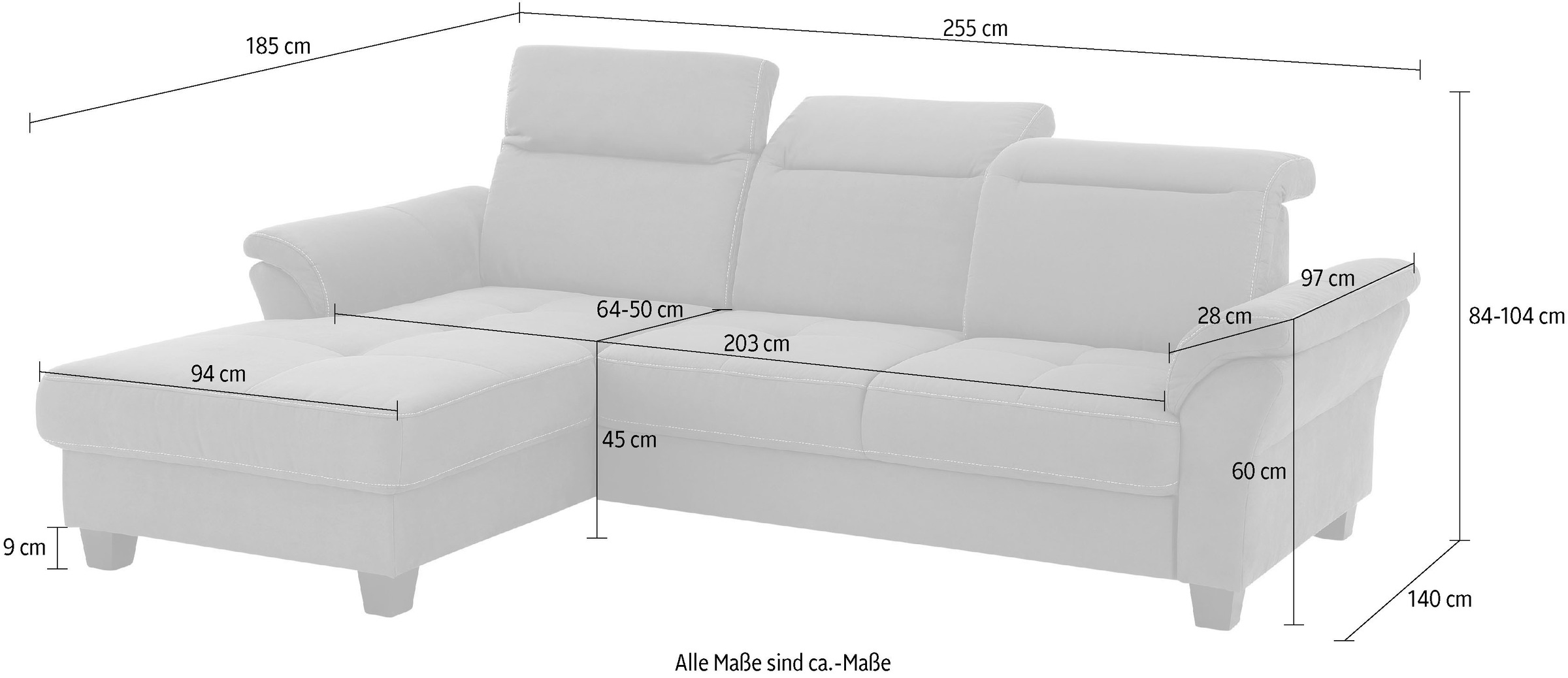 Home affaire Ecksofa »Solvei L-Form«, mit Recamierenabschluß und Sitztiefenverstellung