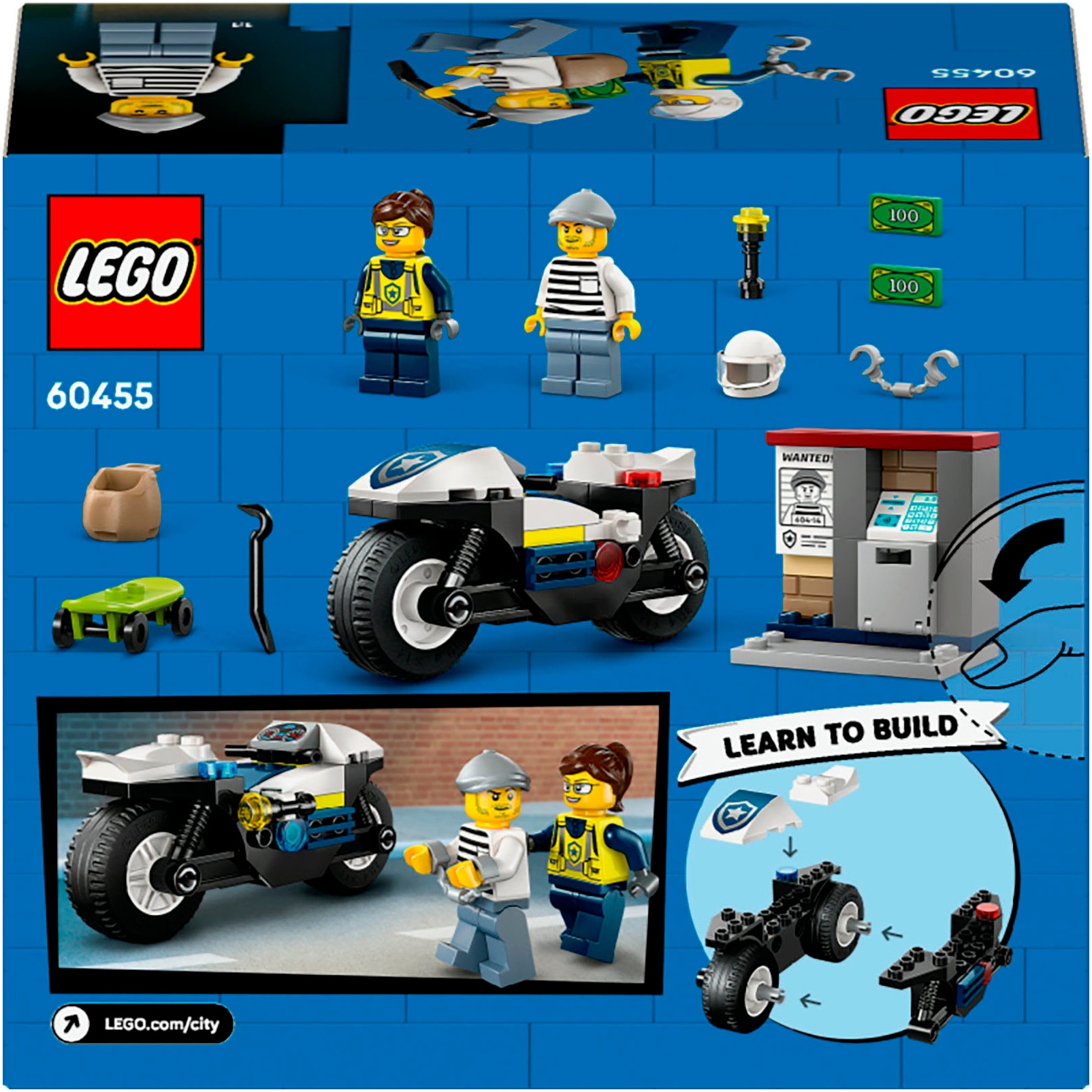 LEGO® Konstruktionsspielsteine »Verfolgungsjagd mit dem Polizeimotorrad (60455), LEGO City«, (65 St.), Made in Europe