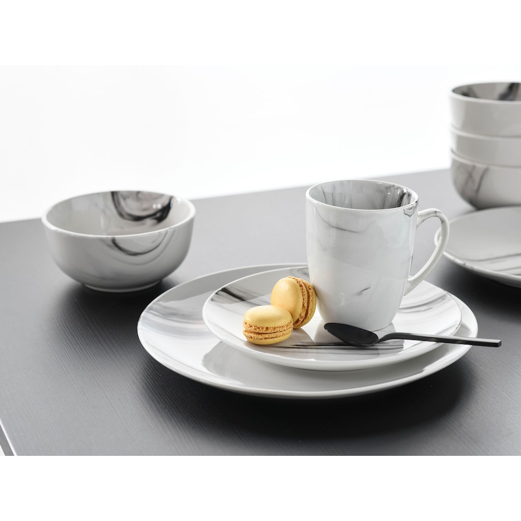 CreaTable Kombiservice »Geschirr-Set Marmor«, (Set, 16 tlg., Kaffeeservice und Tafelservice im Set, für 4 Personen)