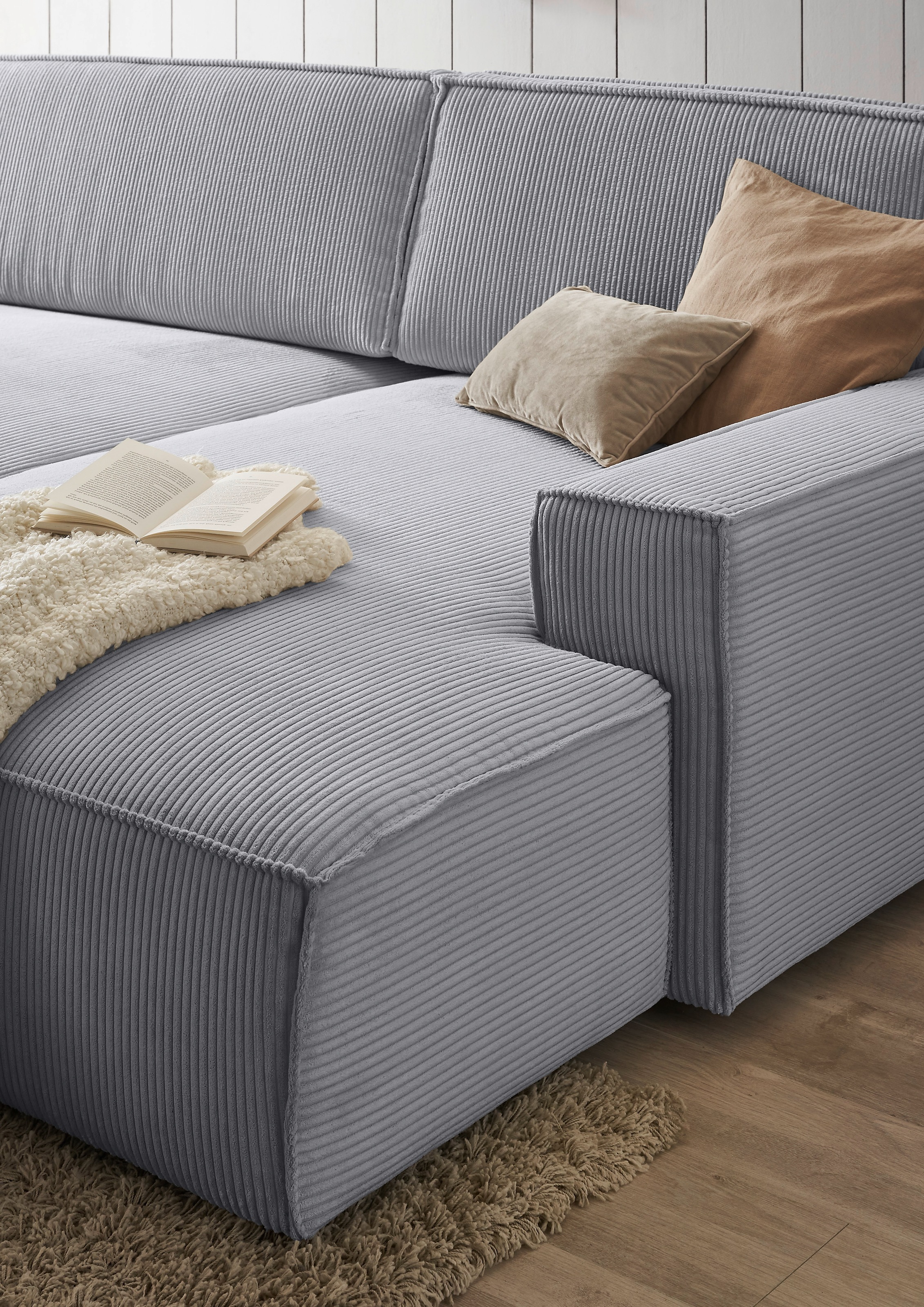 Home affaire Ecksofa »NEU: SHERWOODL XXL 284, Big-Sofa L-Form, tiefe Sitzfläche 95 cm, Cord,«, Leinenoptik, Recamiere rechts/links, auch als Schlafsofa stellbar
