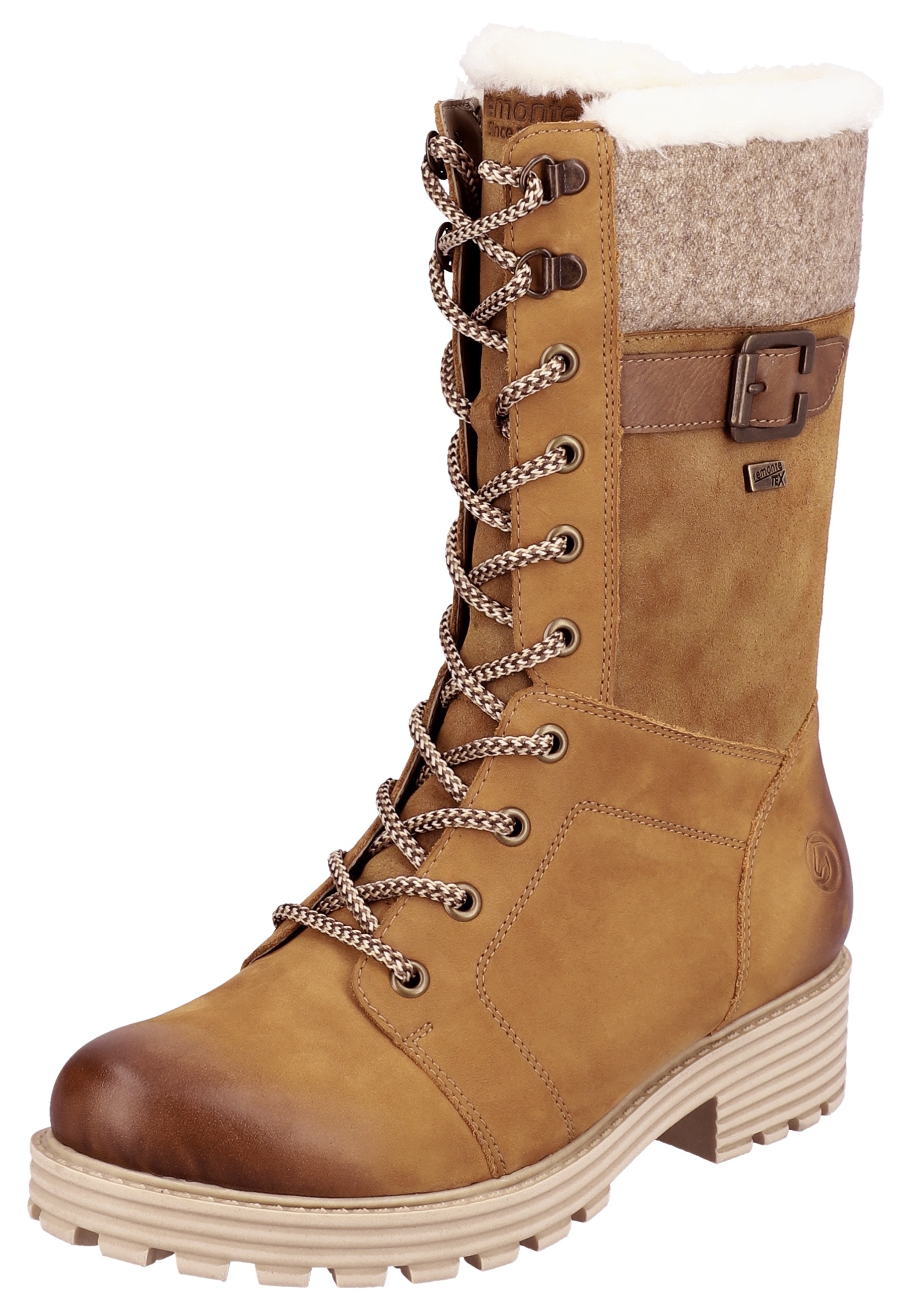 Winterstiefel, Blockabsatz, Schnürstiefel mit wasserabweisender TEX-Membran, Gr. 39, braun kombiniert