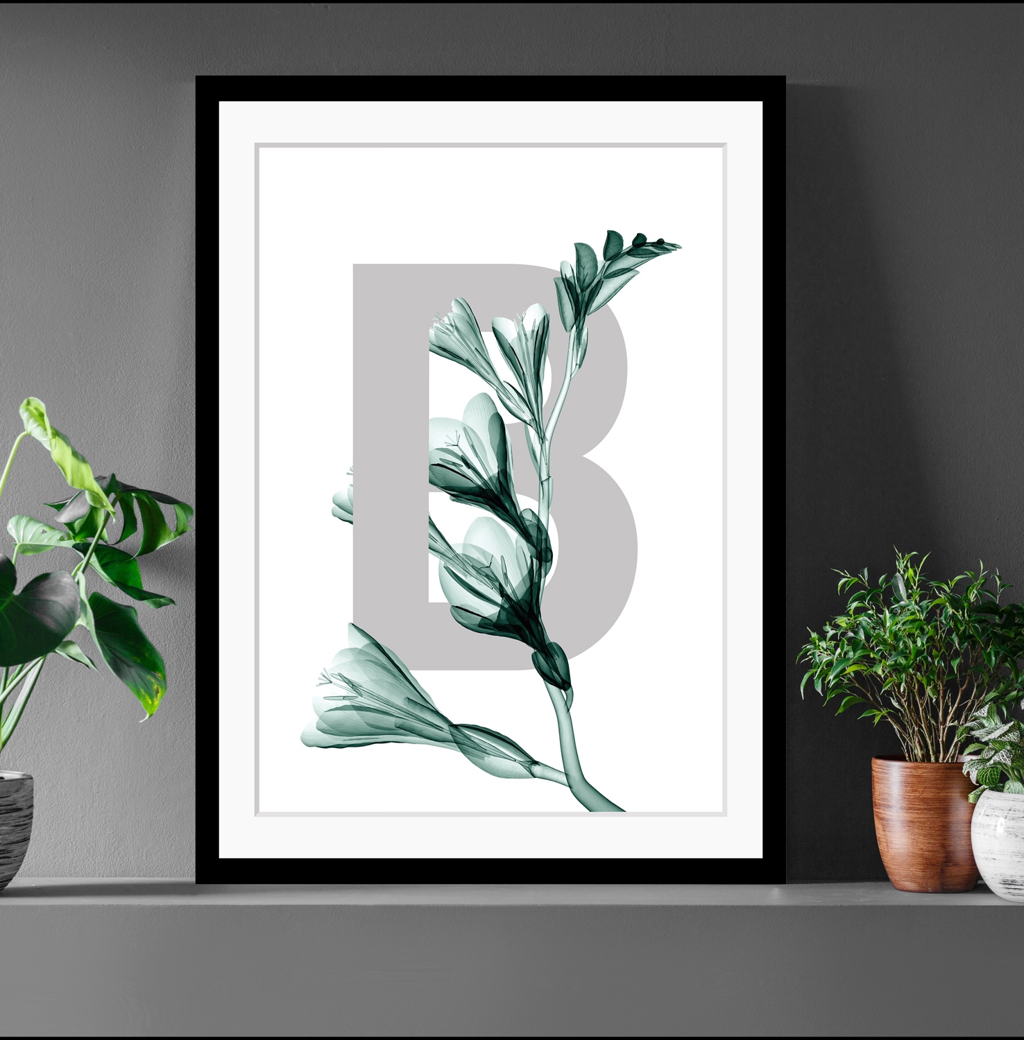 queence Bild »B-Flower 2.0«, Buchstaben, Blume, Blätter, gerahmt günstig online kaufen