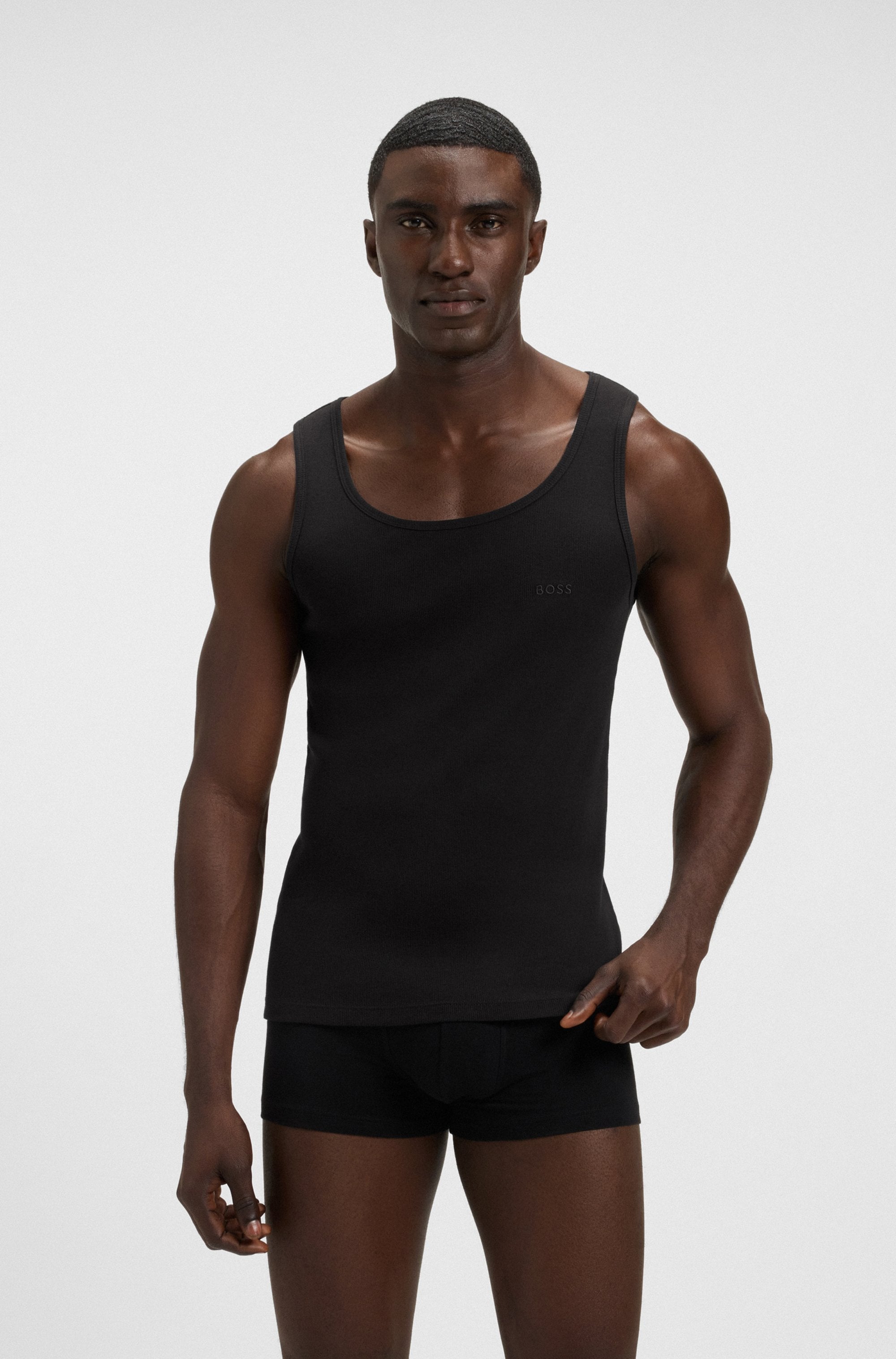 BOSS Tanktop »3P RibClassic BOSS ONE x David Beckham«, Ton in Ton Stickerei auf der Brust